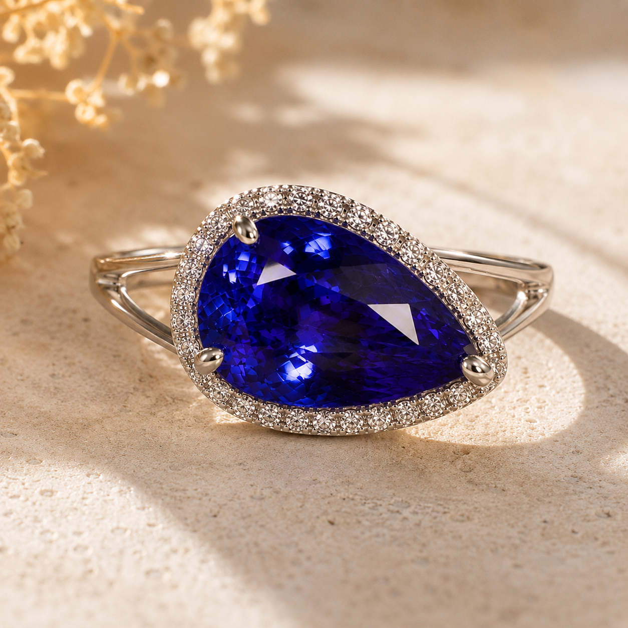 Certified Pear Split Shank Tanzanite Ring