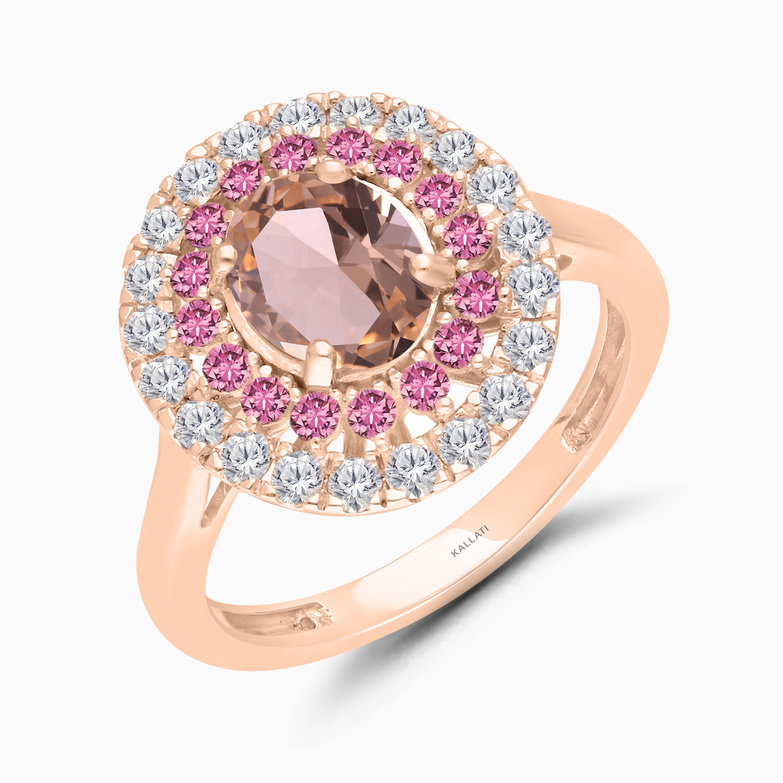 Multi Halo Pink Sapphire & Diamond Morganite Ring