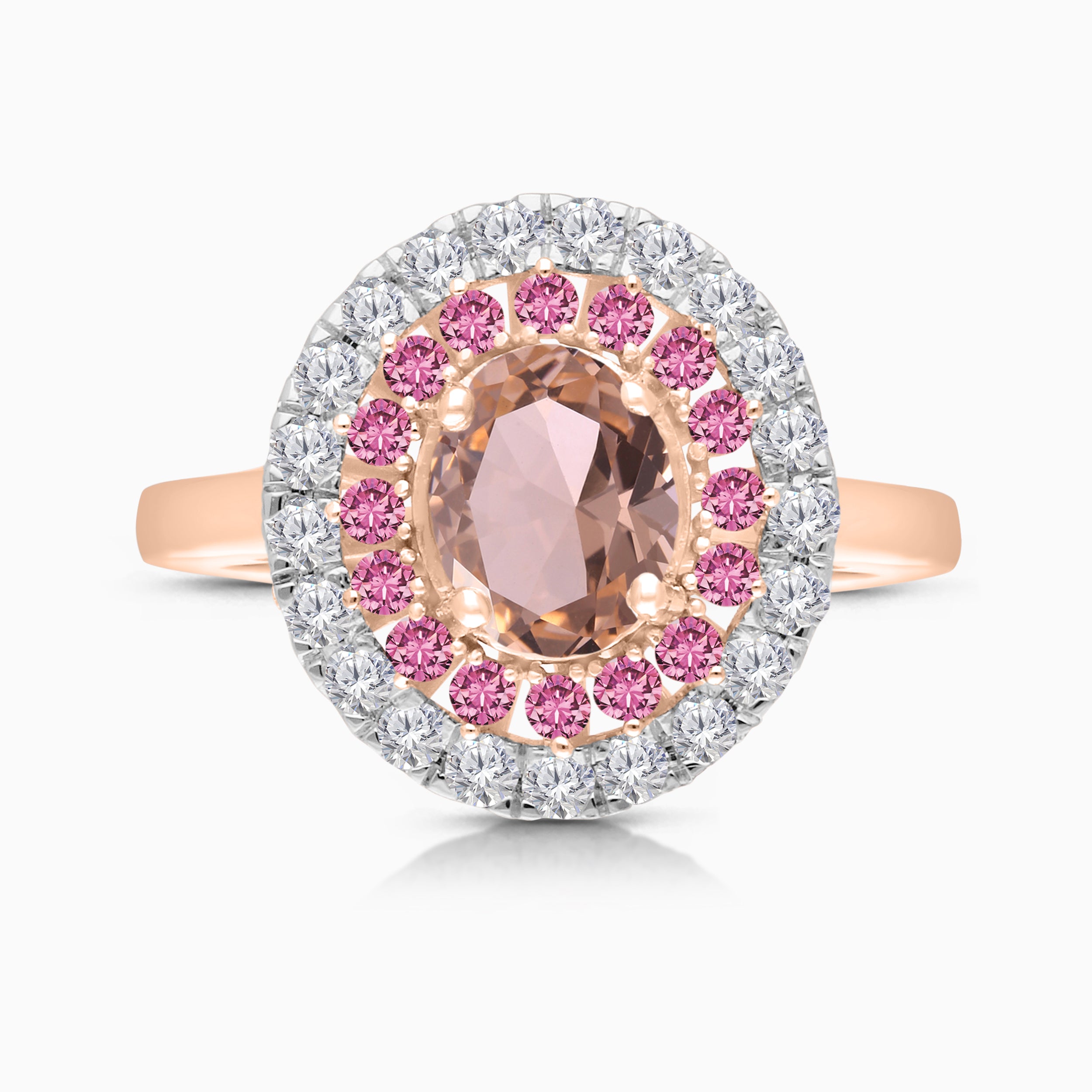 Multi Halo Pink Sapphire & Diamond Morganite Ring