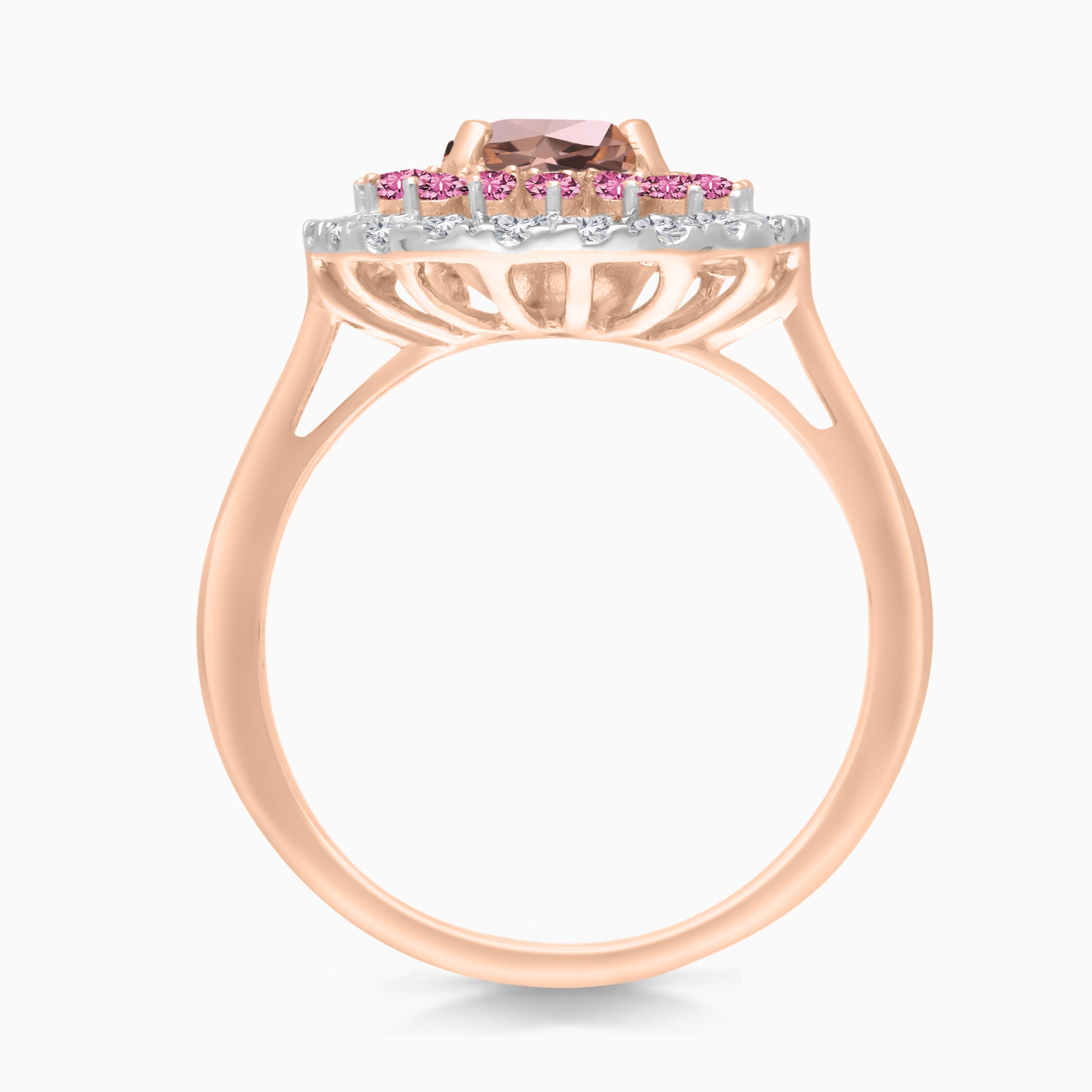 Multi Halo Pink Sapphire & Diamond Morganite Ring