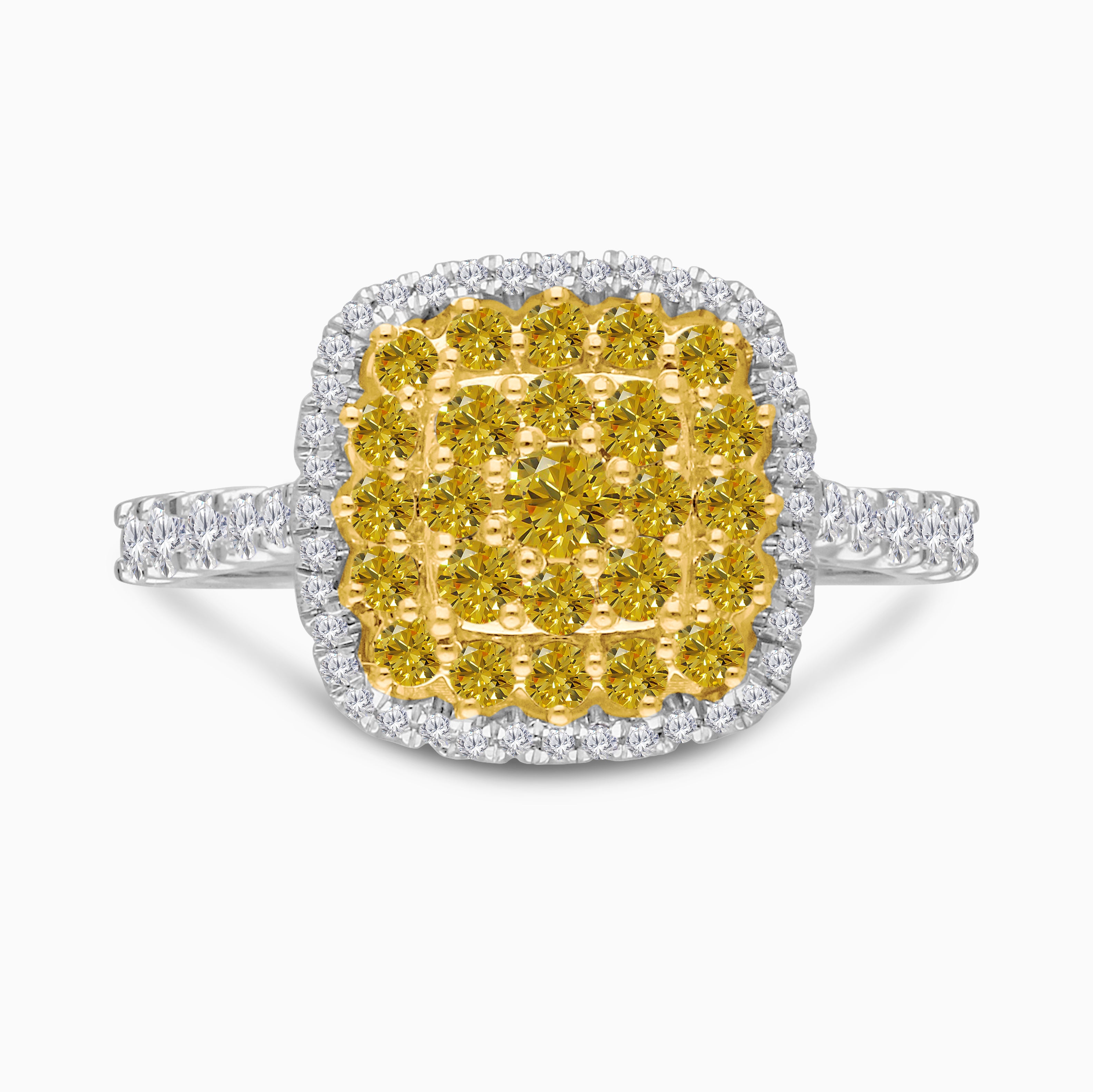 White Gold Mosaic Yellow Diamond Cushion Ring
