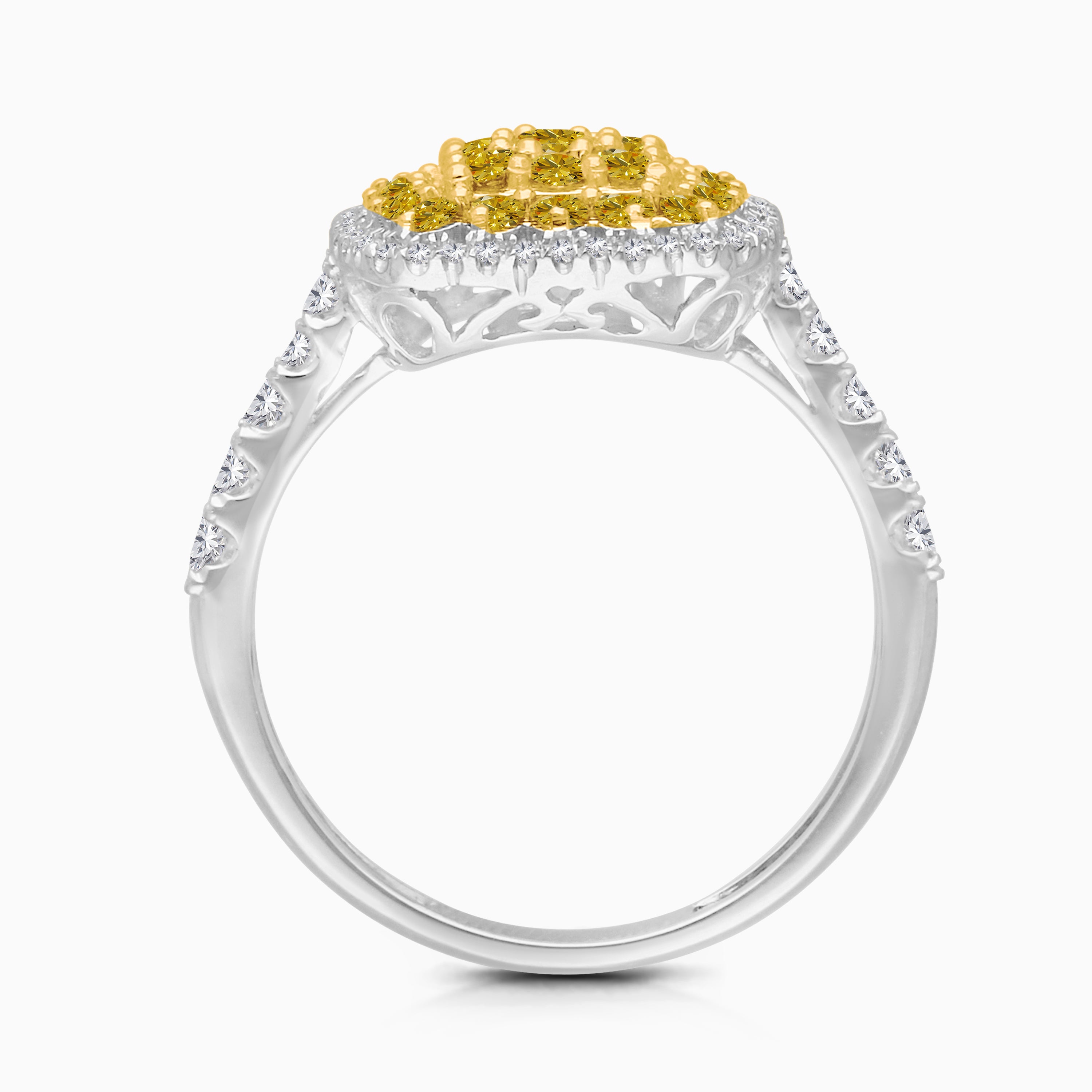 White Gold Mosaic Yellow Diamond Cushion Ring