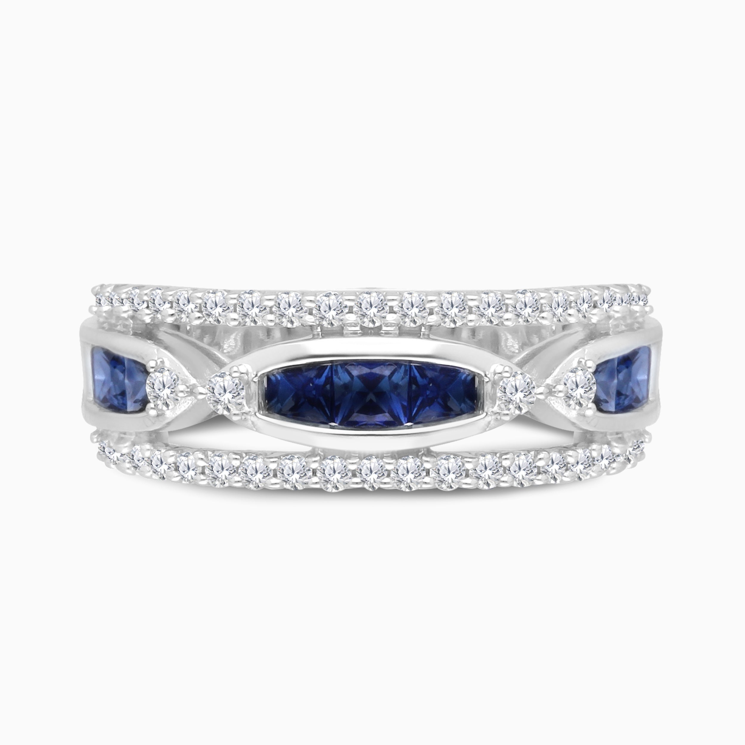 Princess Blue Sapphire Dual Row Diamond Band
