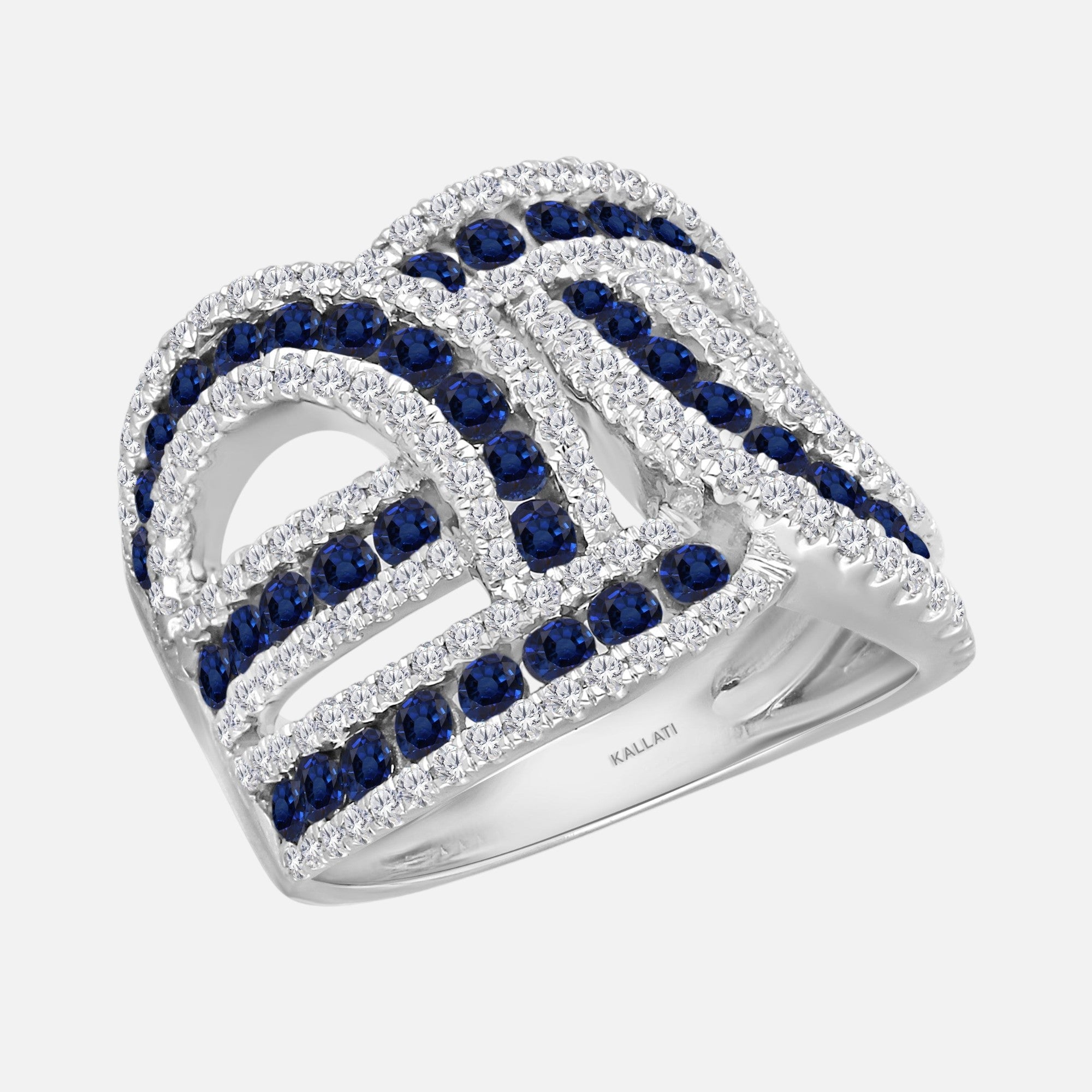 Blue Sapphire and White Diamond Interlocking Ring Blue Sapphire