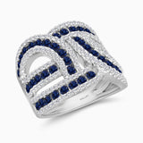 Blue Sapphire and White Diamond Interlocking Ring