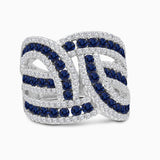 Blue Sapphire and White Diamond Interlocking Ring