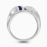 Blue Sapphire and White Diamond Interlocking Ring