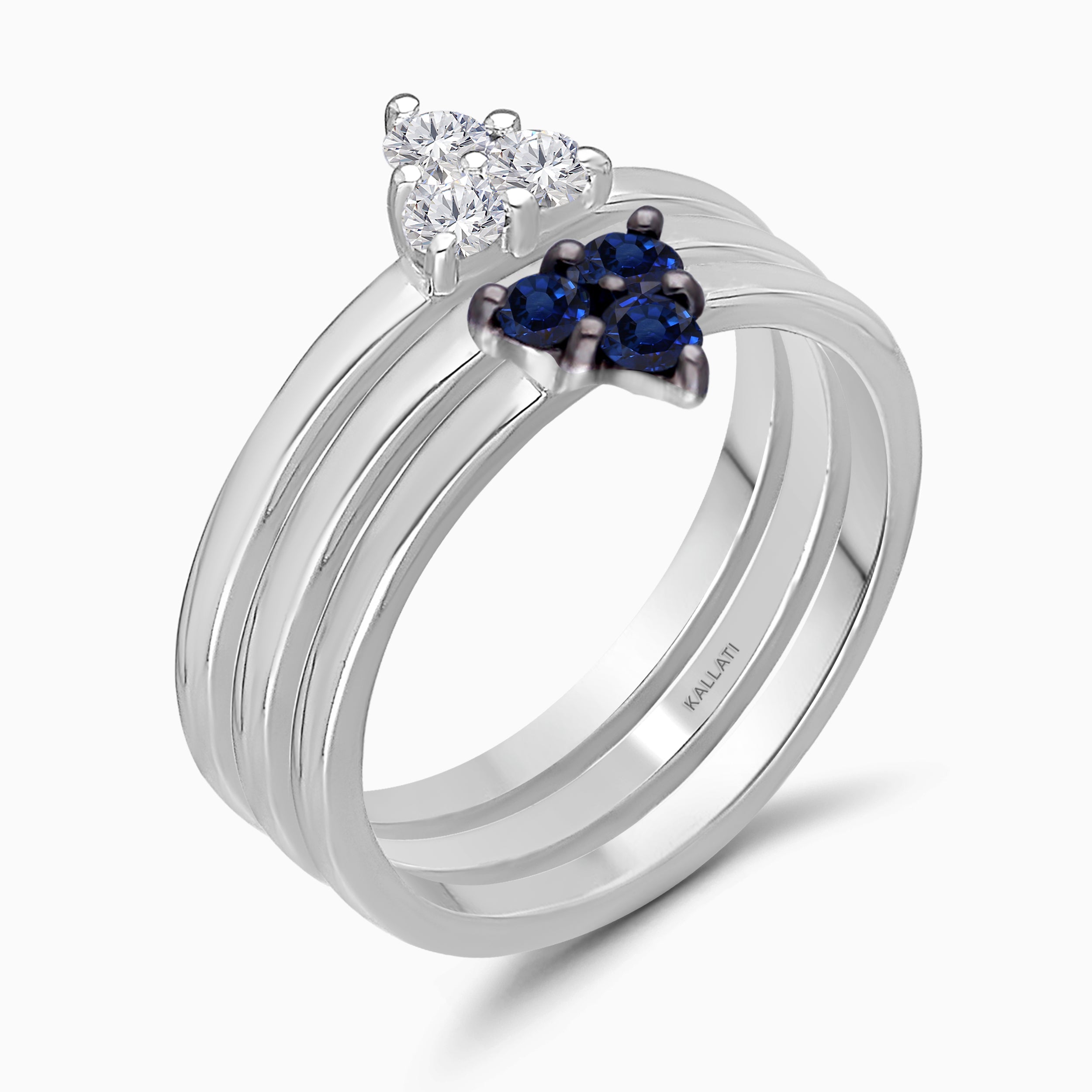 Blue Sapphire and White Diamond Triple Trio Band