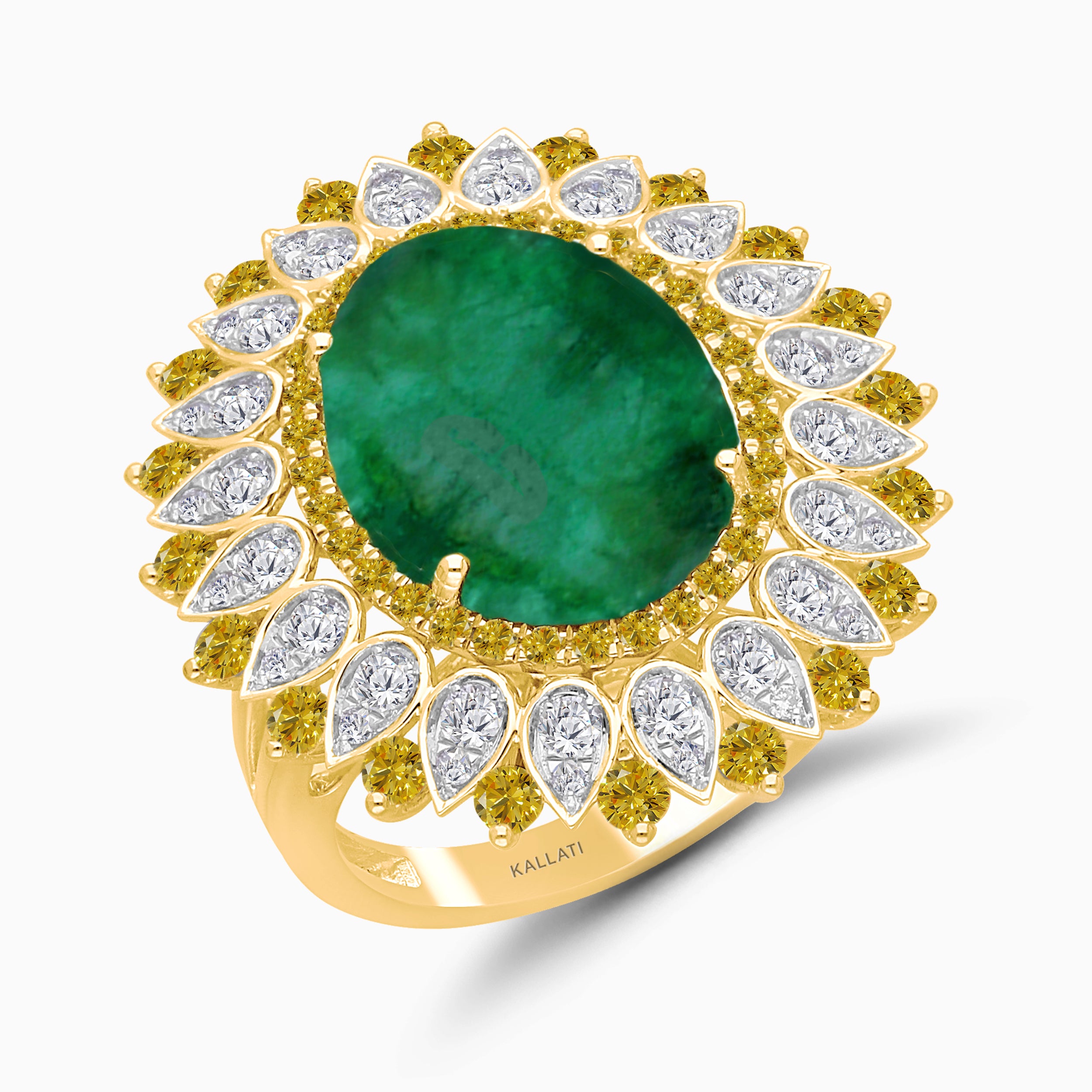 Chrysanthemum Emerald & Diamond Ring