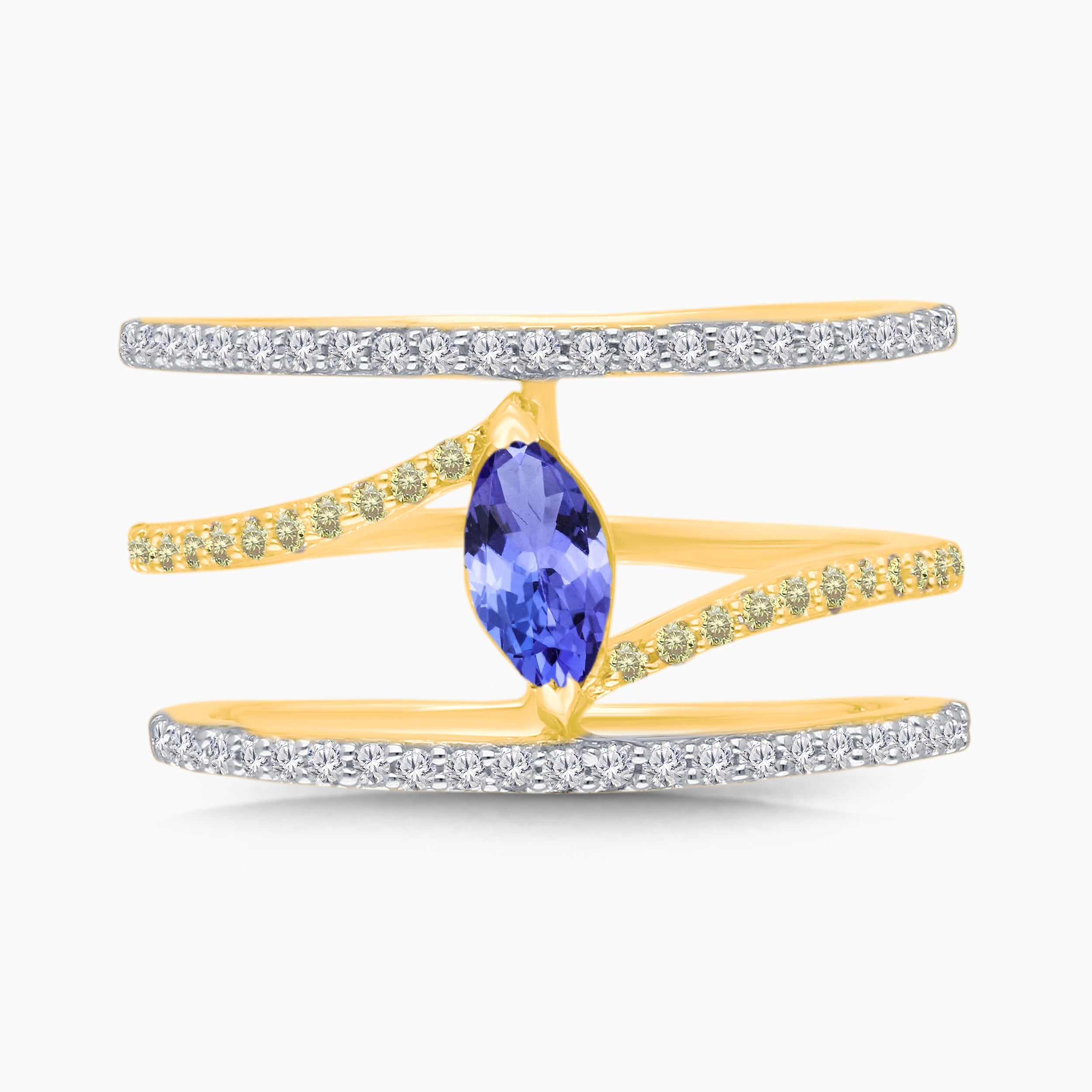 Dual Row Yellow & White Diamond Open Ring