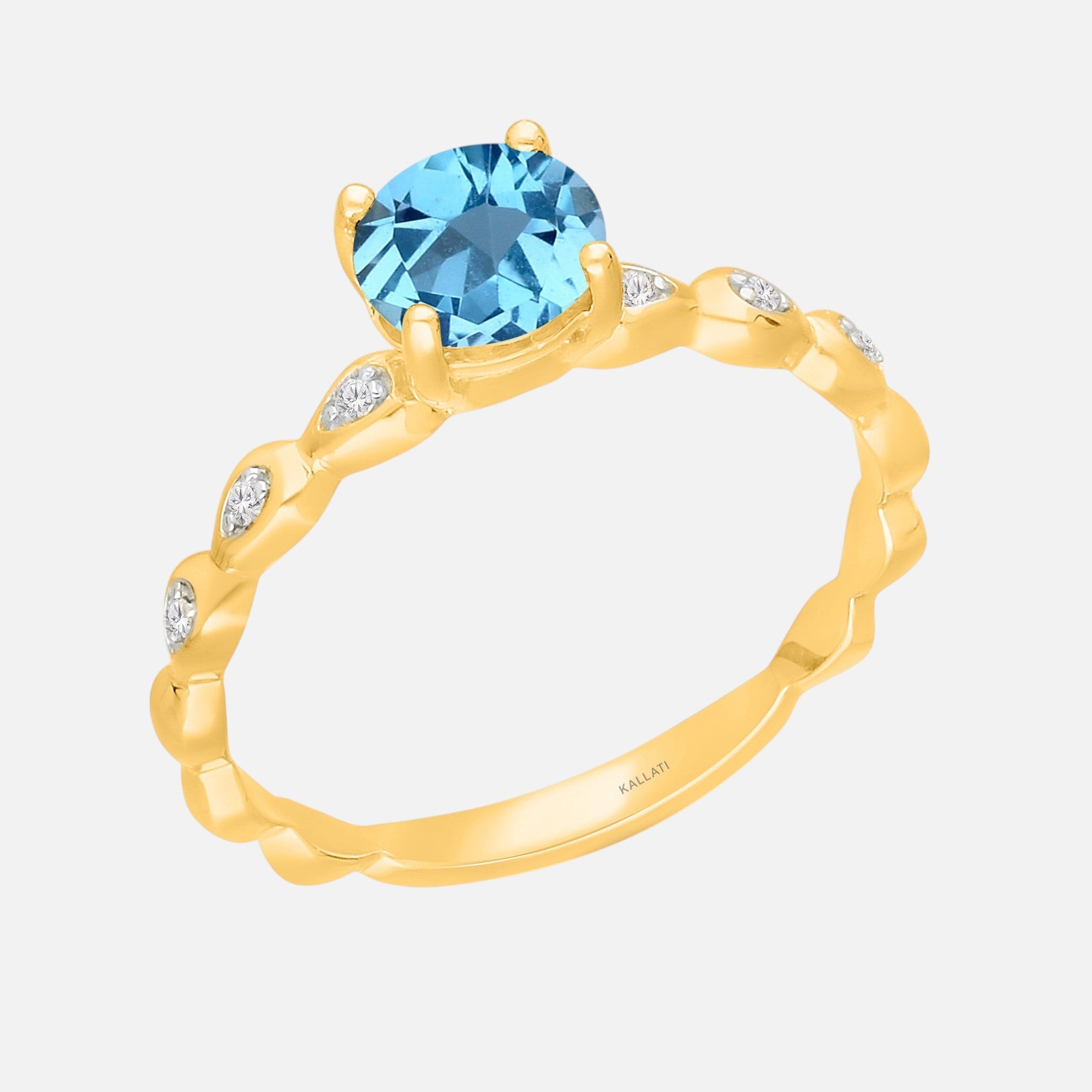Blue Topaz and White Diamond Solitaire Ring BLUE TOPAZ