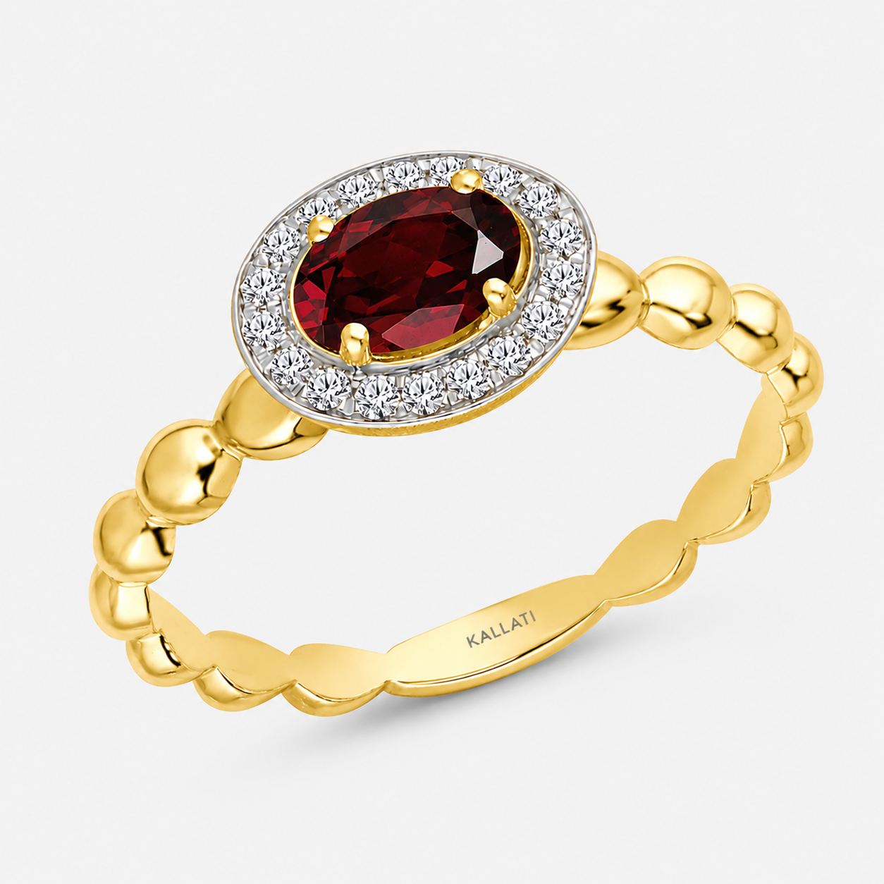 Oval Halo Twisted Garnet Ring Garnet