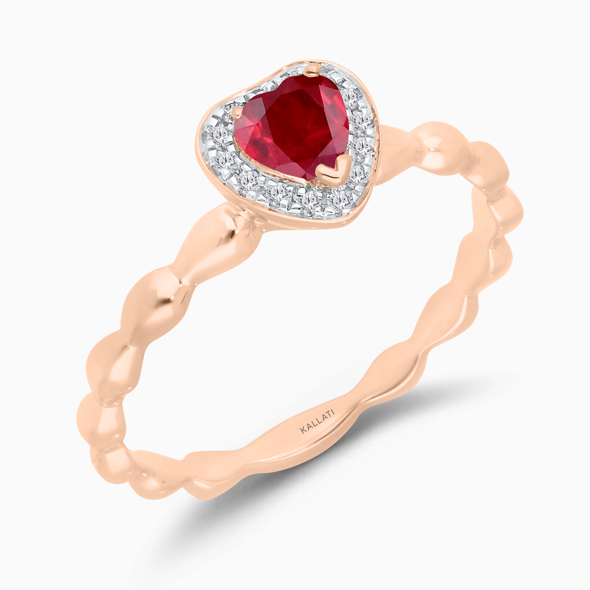 Solitaire Ruby and Diamond Heart Ring
