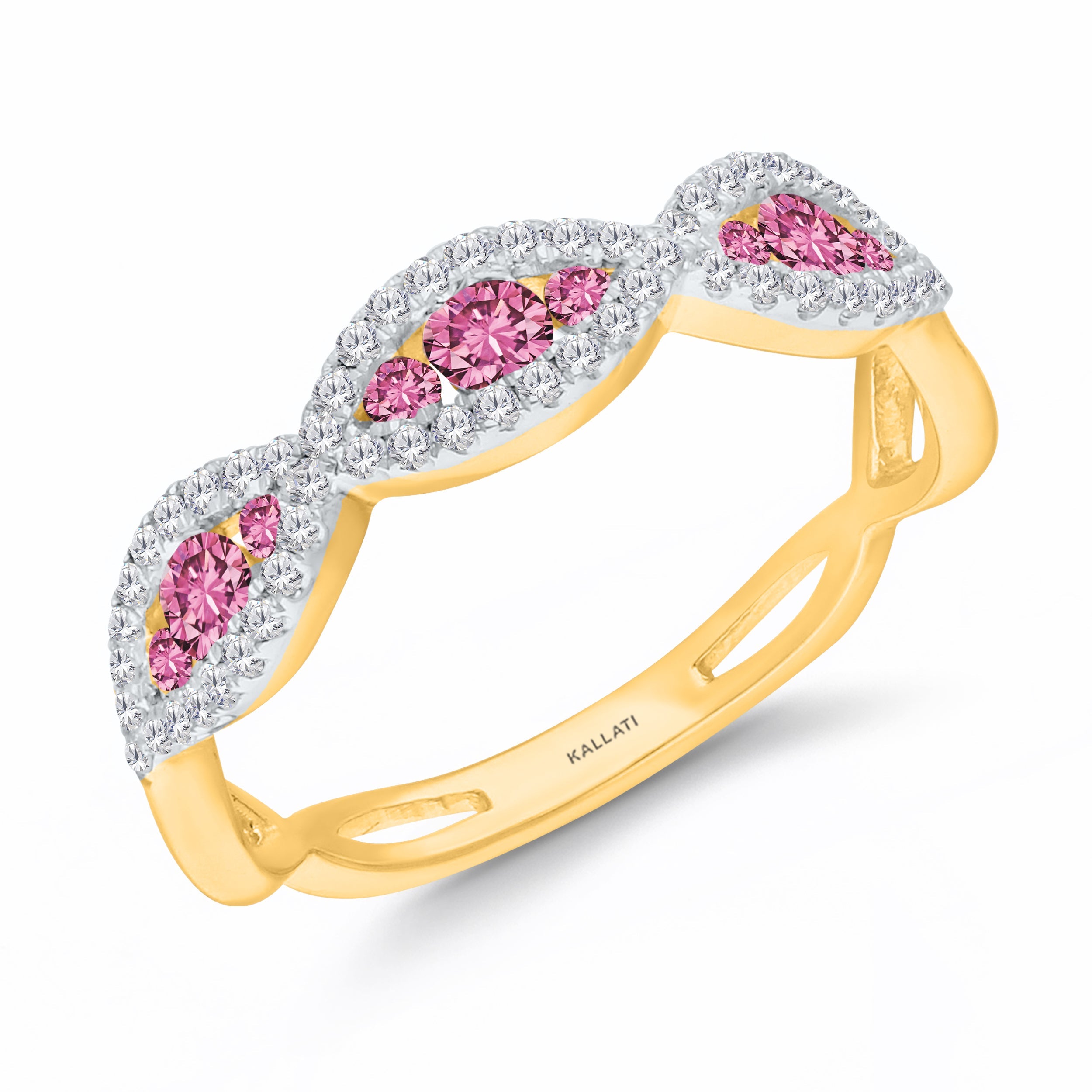 Pink Sapphire and Diamond Intertwined Ring