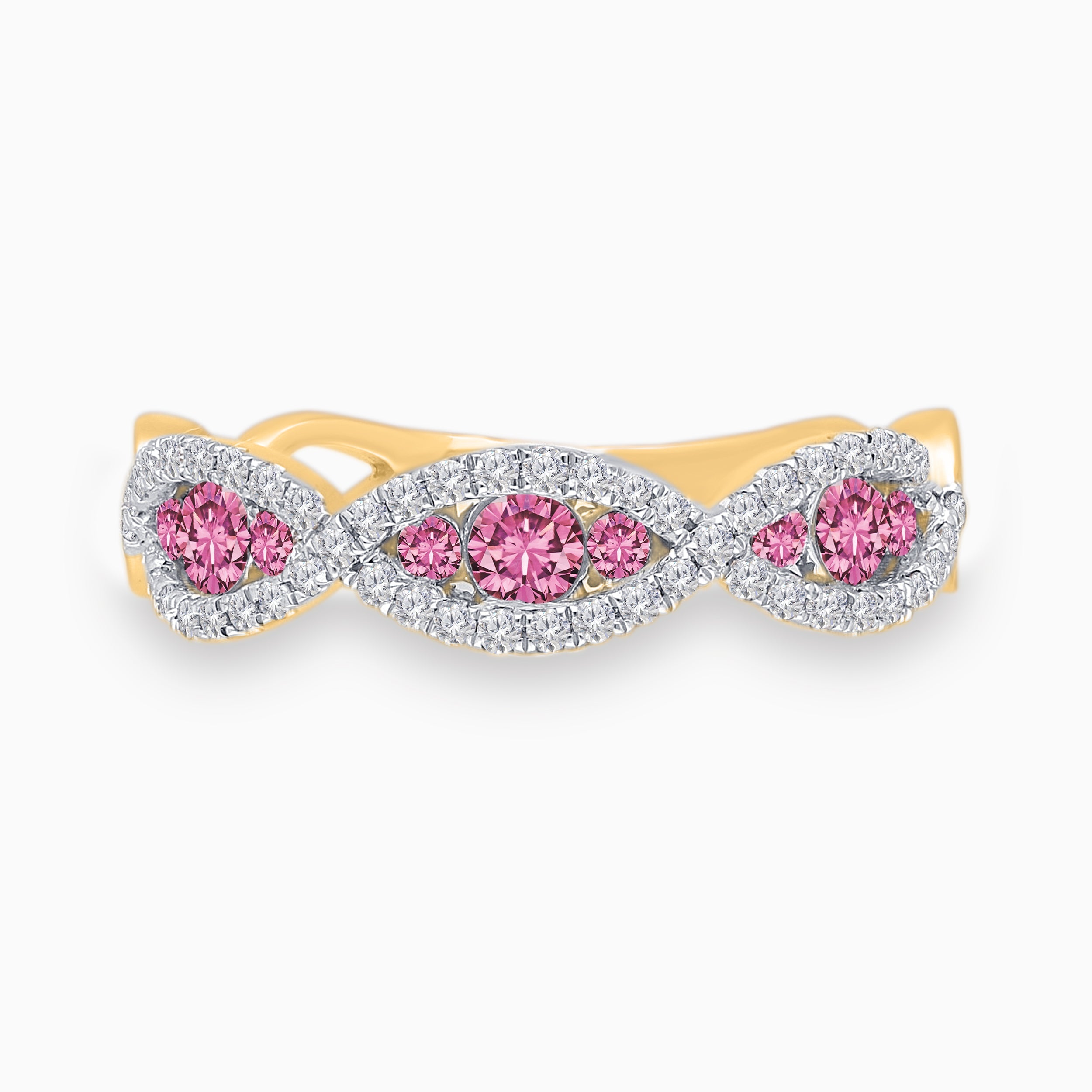 Pink Sapphire and Diamond Intertwined Ring