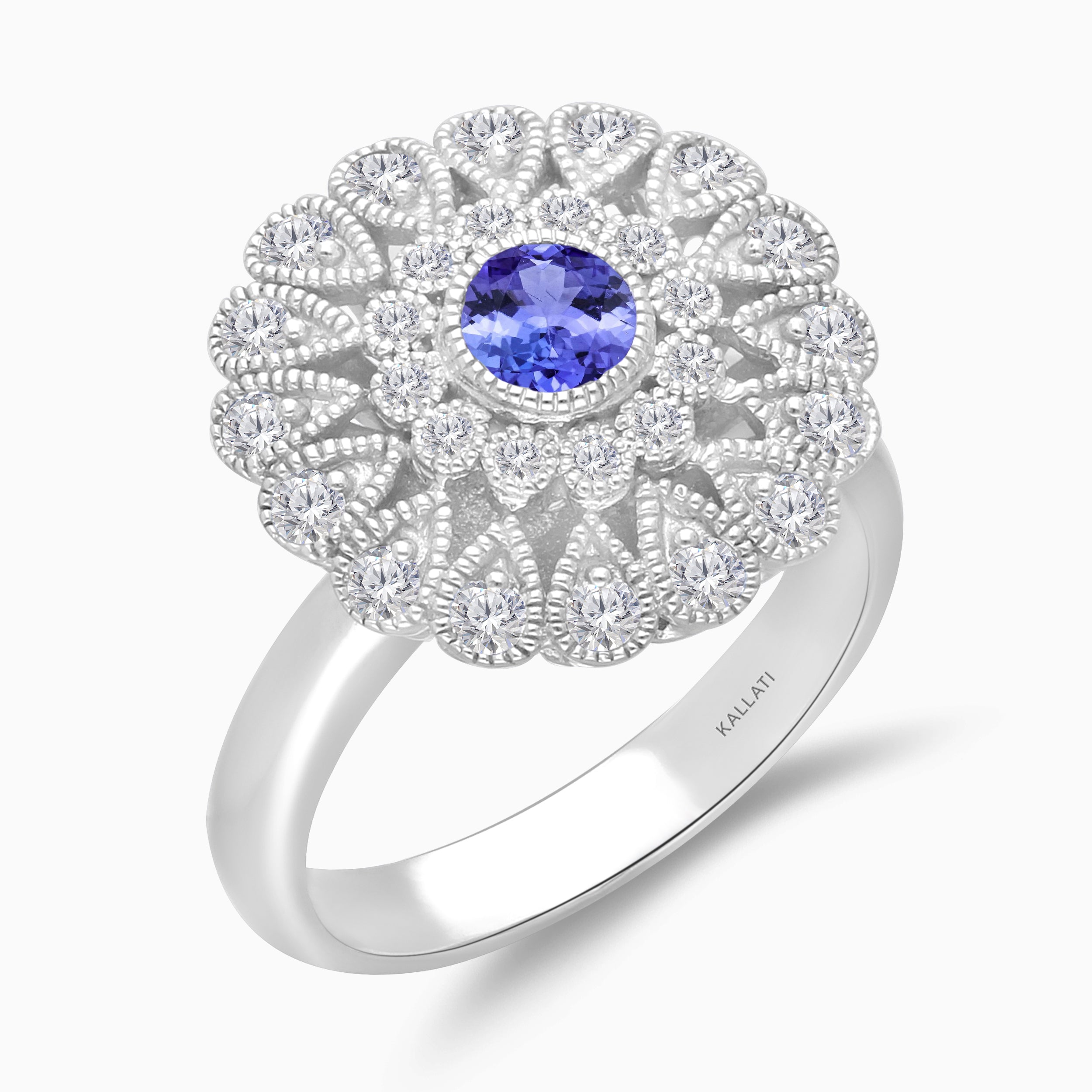 Large Tanzanite & Diamond Flower Ring Tanzanite