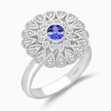 Large Tanzanite & Diamond Flower Ring Tanzanite