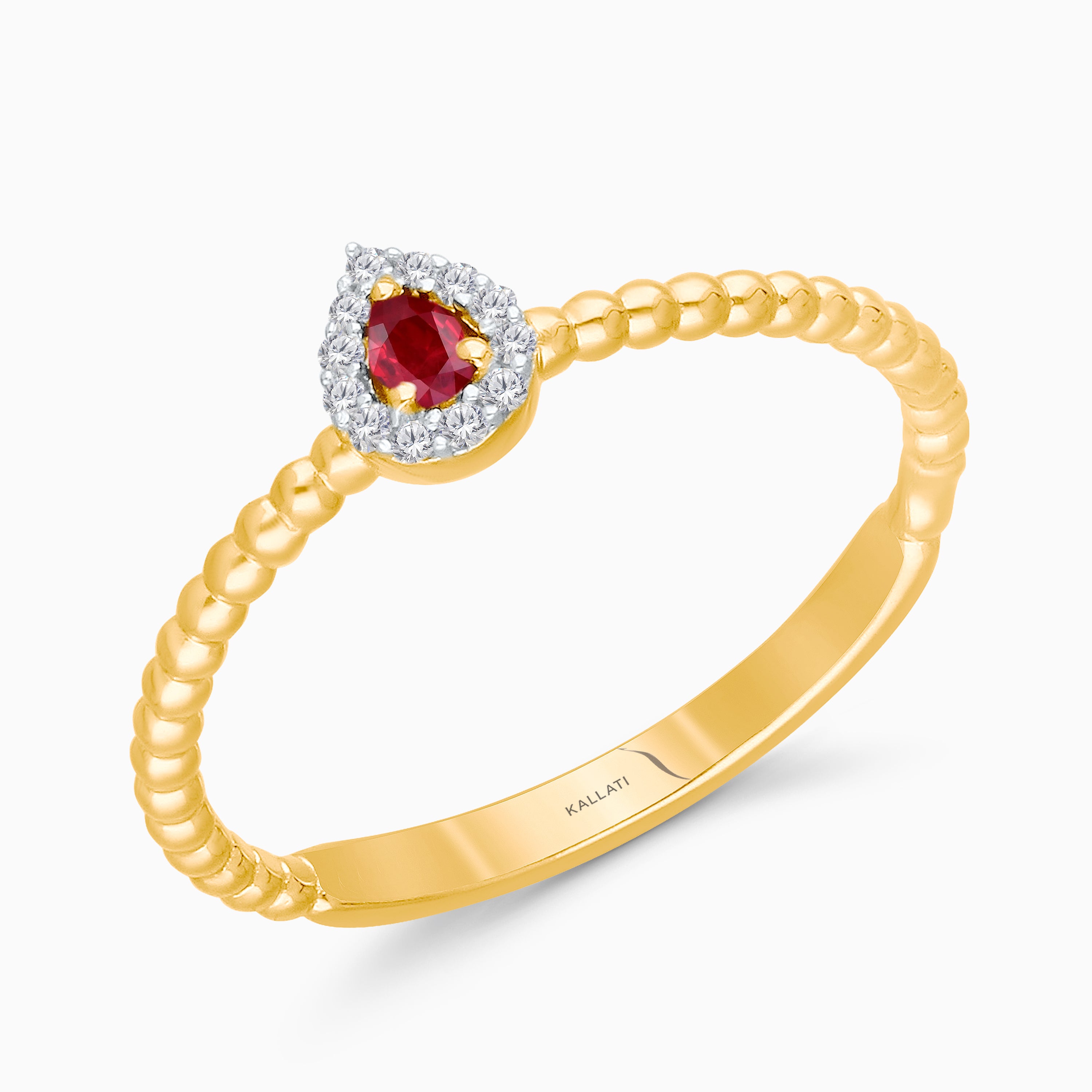 Pear Ruby & White Diamond Stacking Ring
