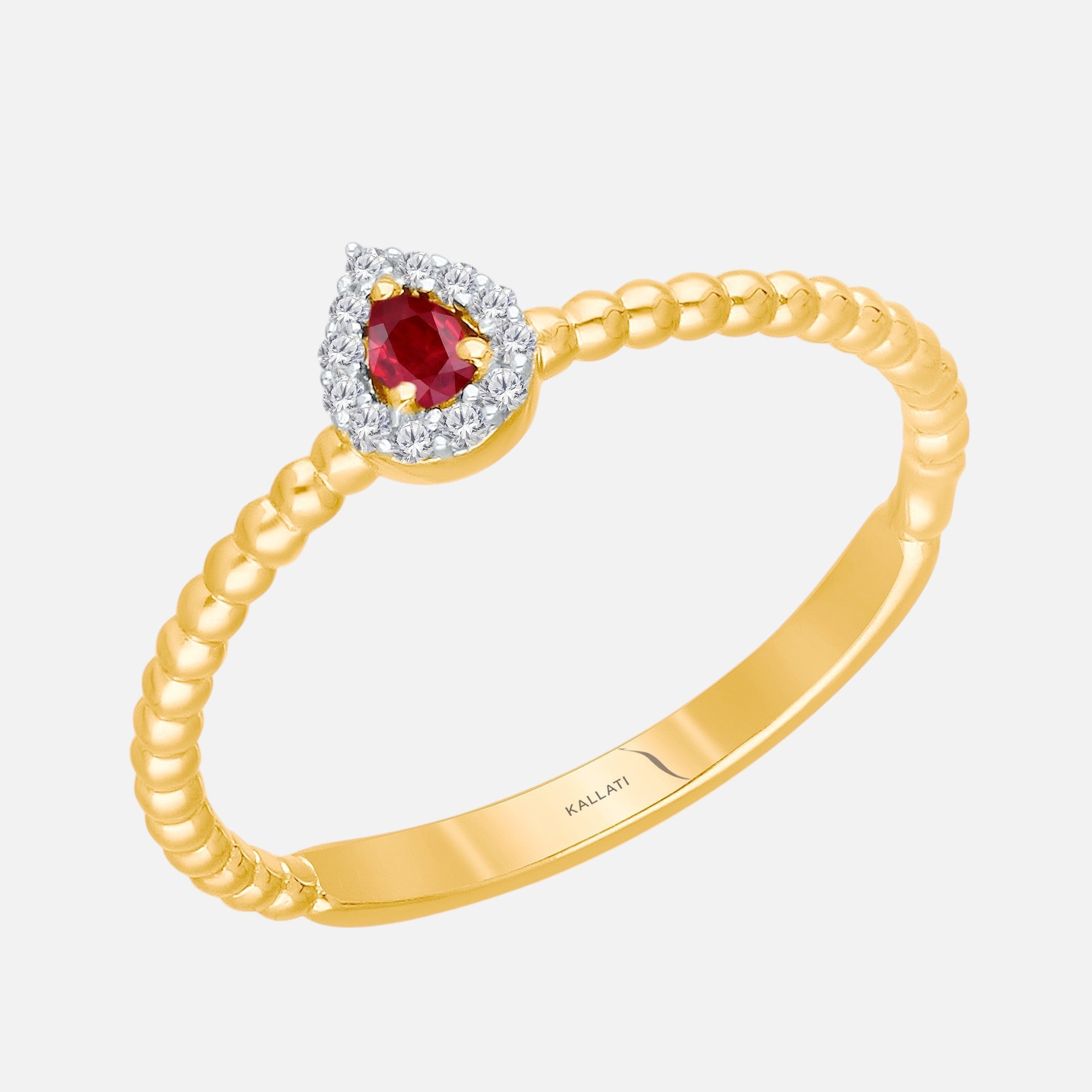Pear Ruby & White Diamond Stacking Ring Ruby