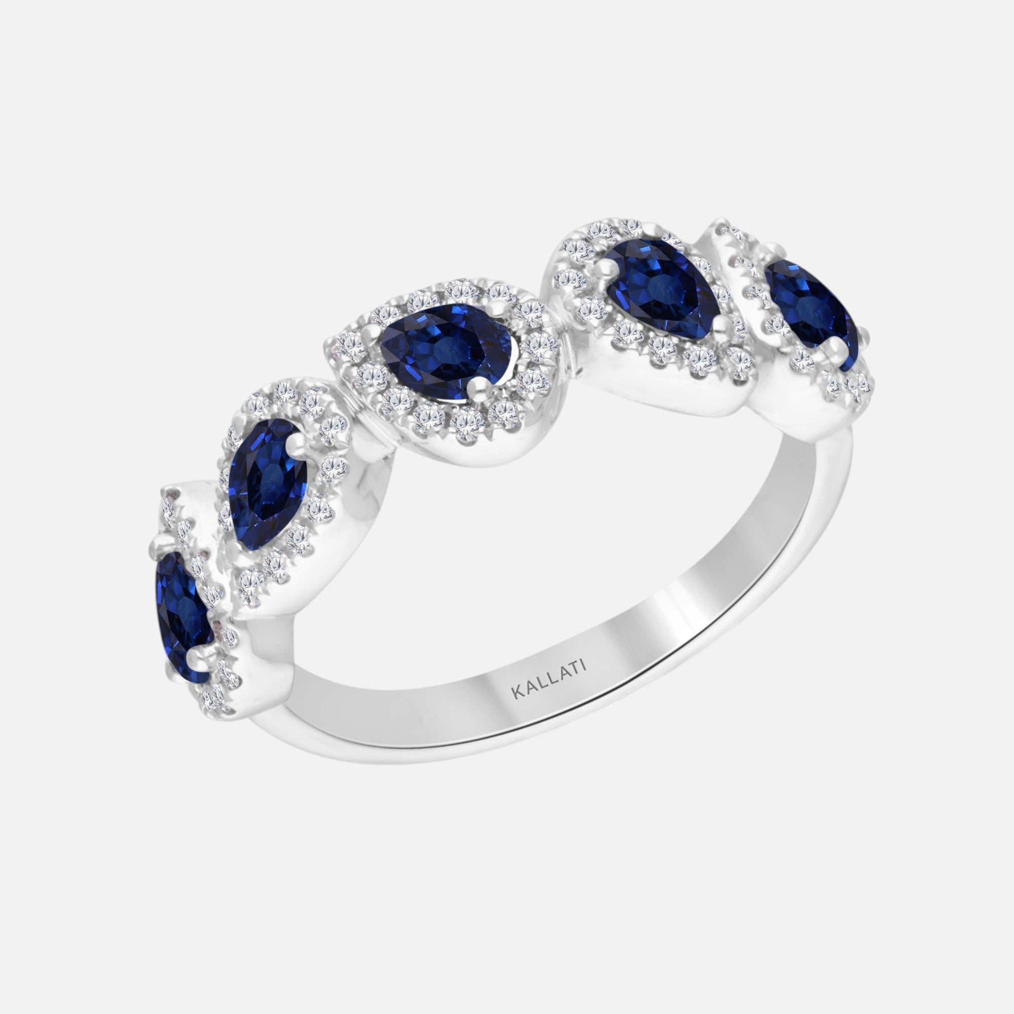Pear Blue Sapphire and White Diamond Band Blue Sapphire