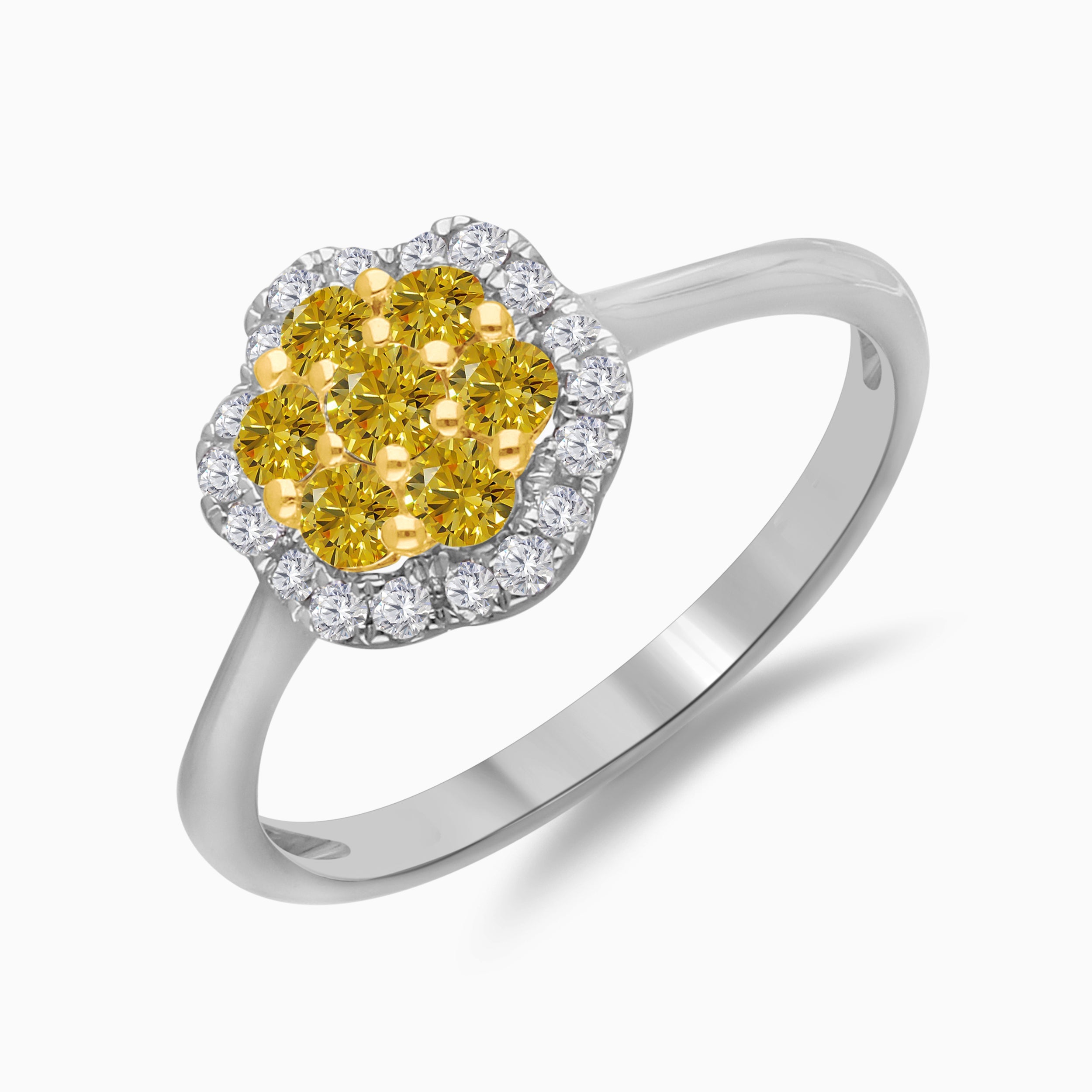 Pave Yellow and White Diamond Floral Ring