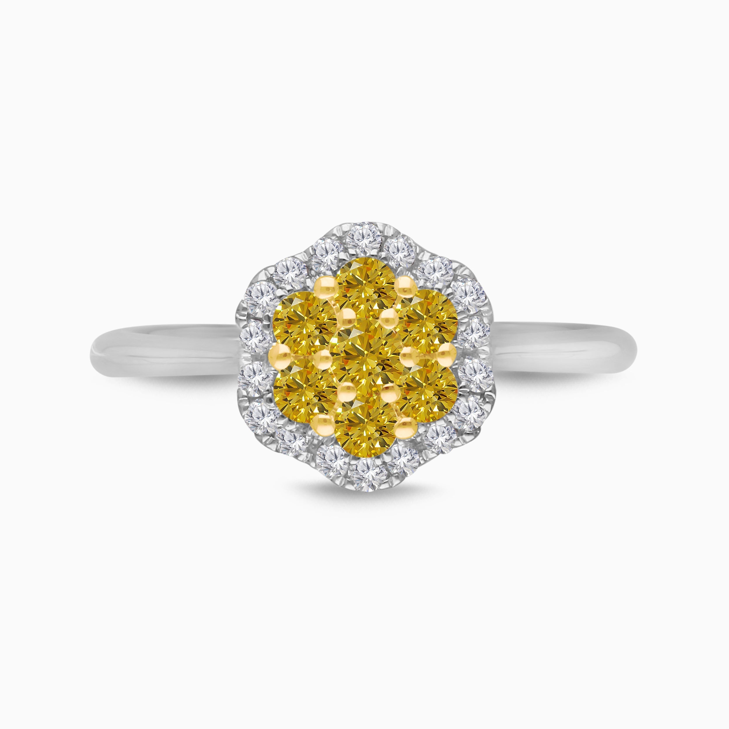 Pave Yellow and White Diamond Floral Ring