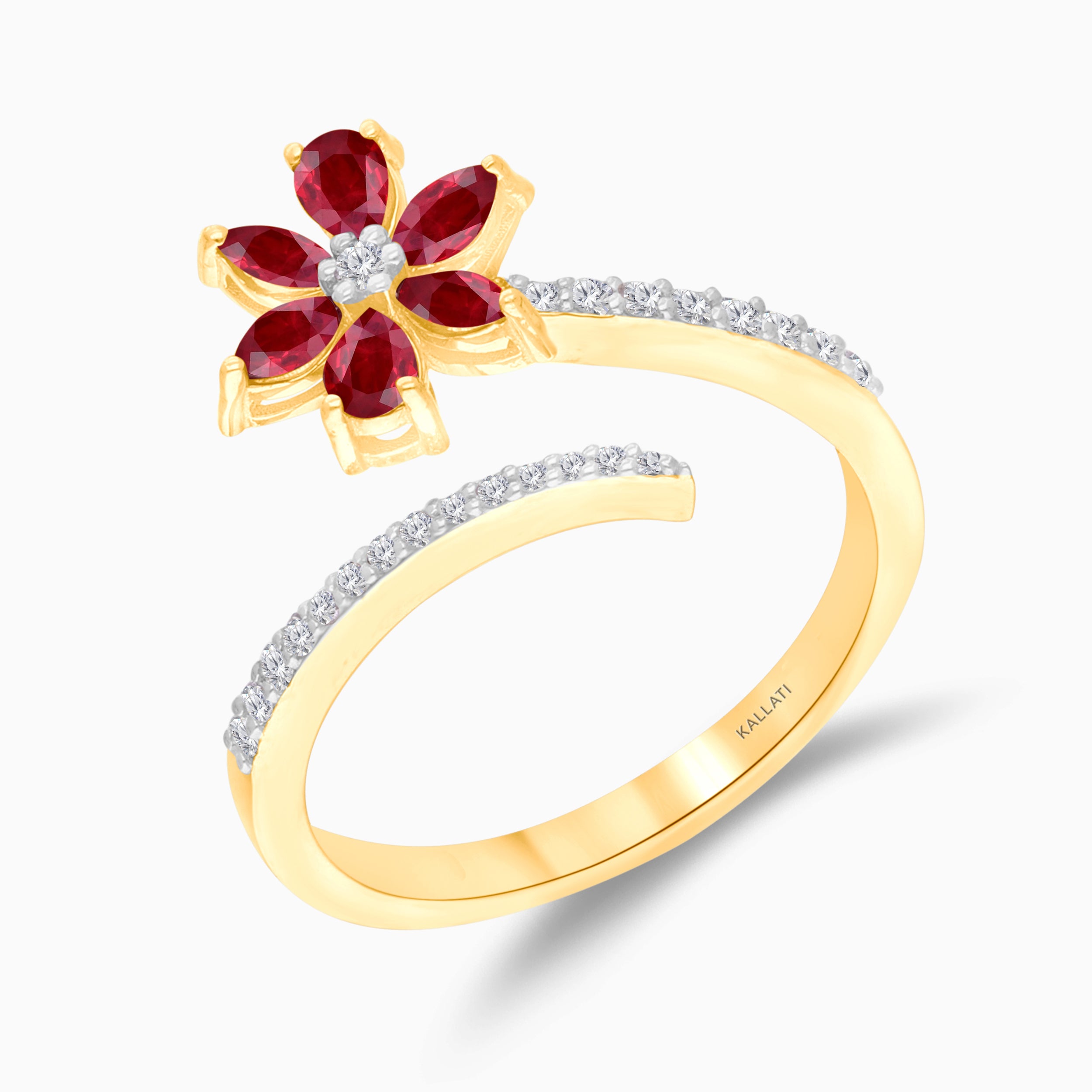Ruby & Diamond Blooming Flower Ring