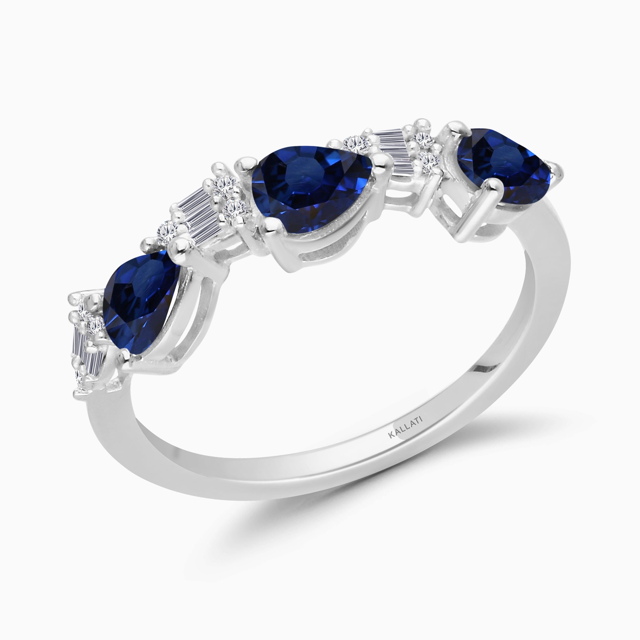 Blue Sapphire and White Diamond Pear Trelis Ring
