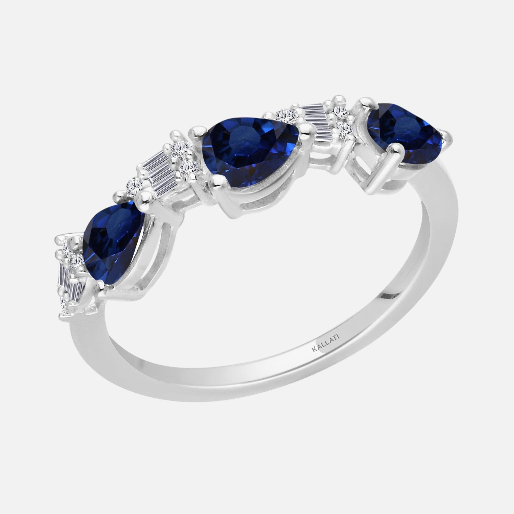 Blue Sapphire and White Diamond Pear Trelis Ring Blue Sapphire