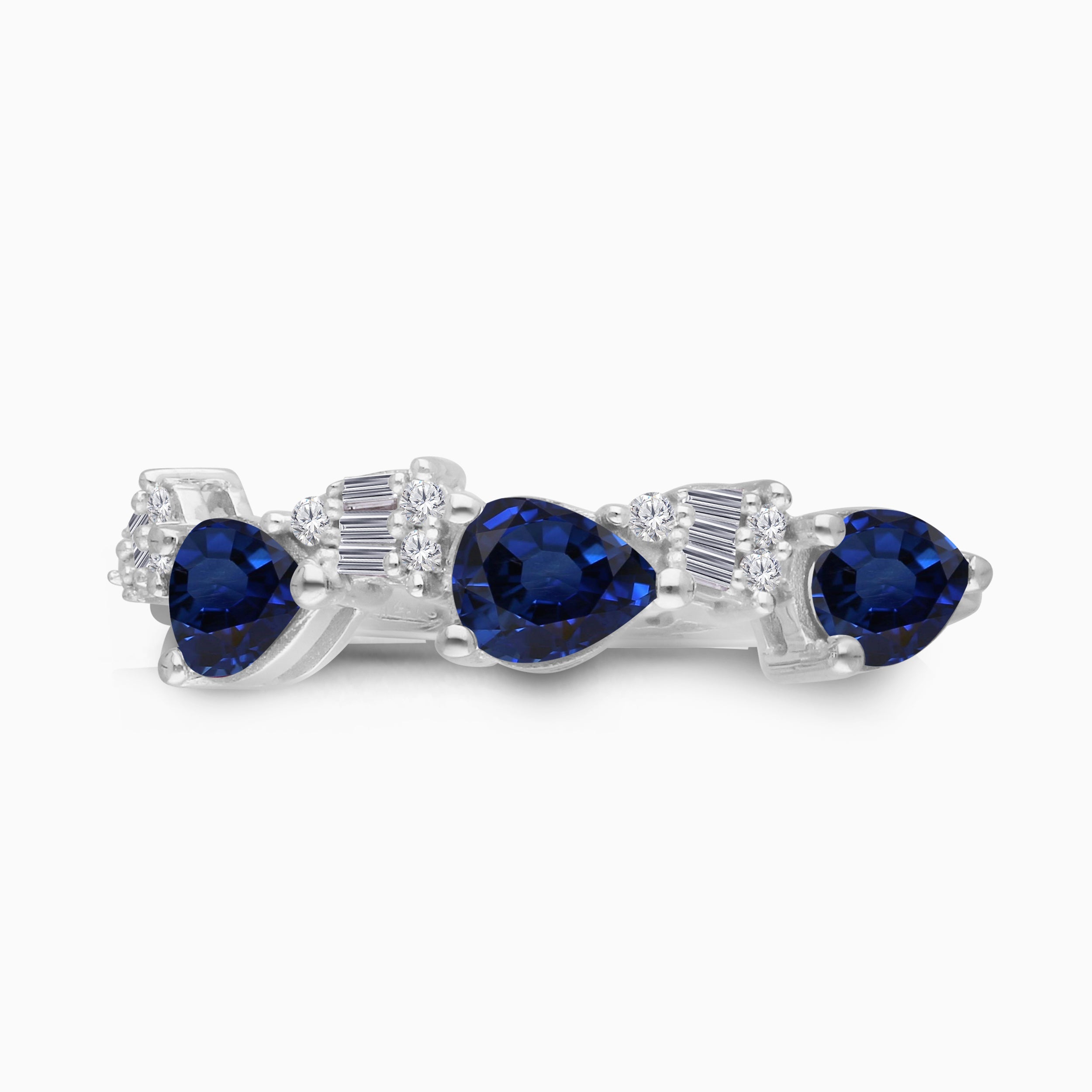 Blue Sapphire and White Diamond Pear Trelis Ring