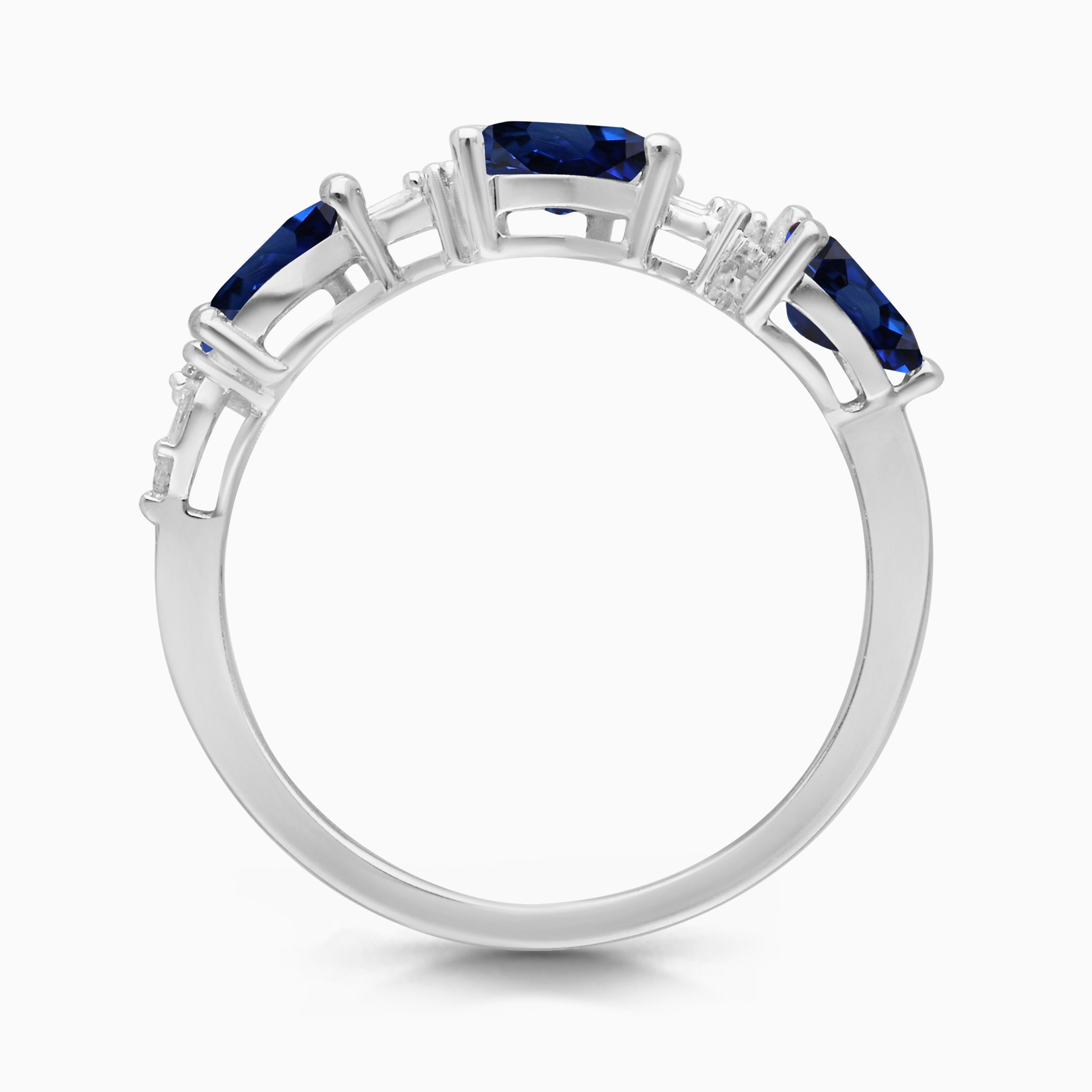 Blue Sapphire and White Diamond Pear Trelis Ring