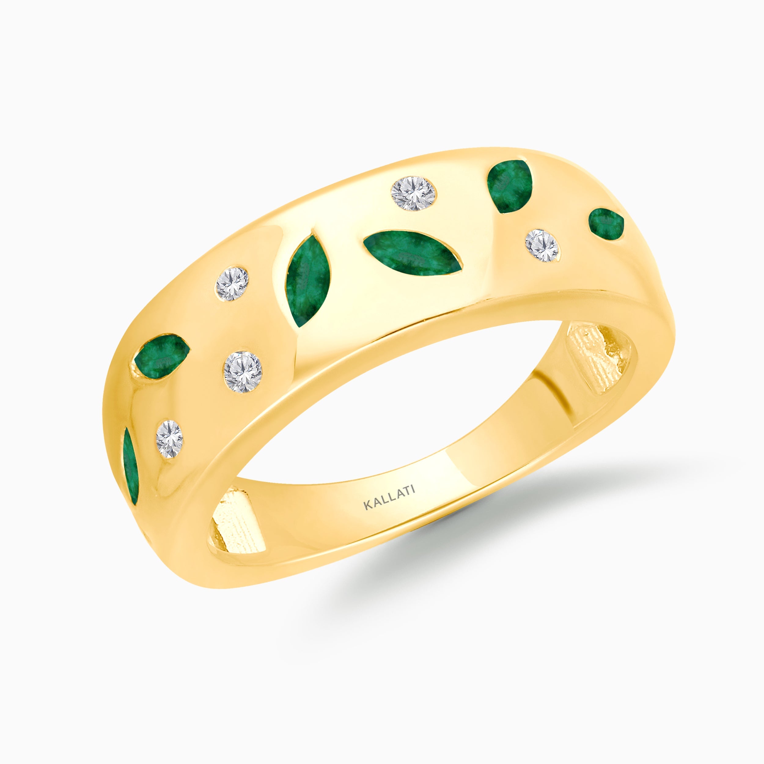 Marquise & Round Emerald & Diamond Band Emerald