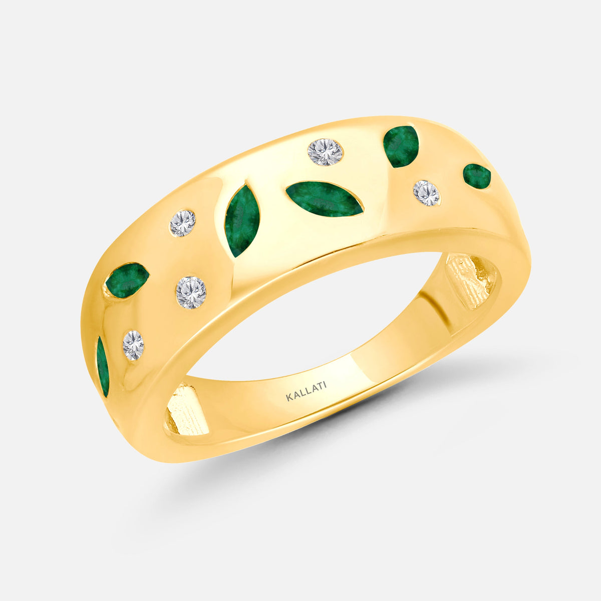 Marquise & Round Emerald & Diamond Band Emerald