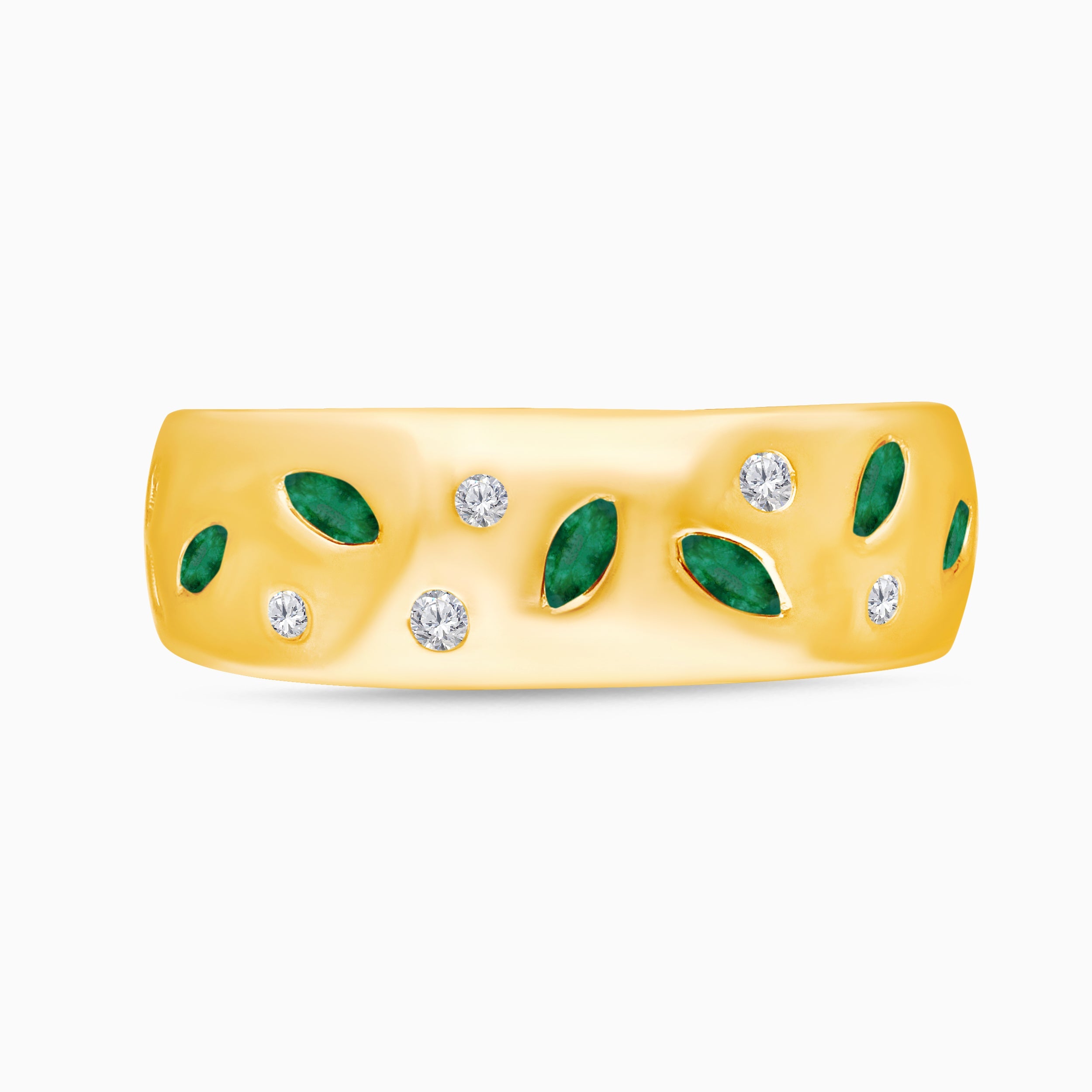 Marquise & Round Emerald & Diamond Band Emerald