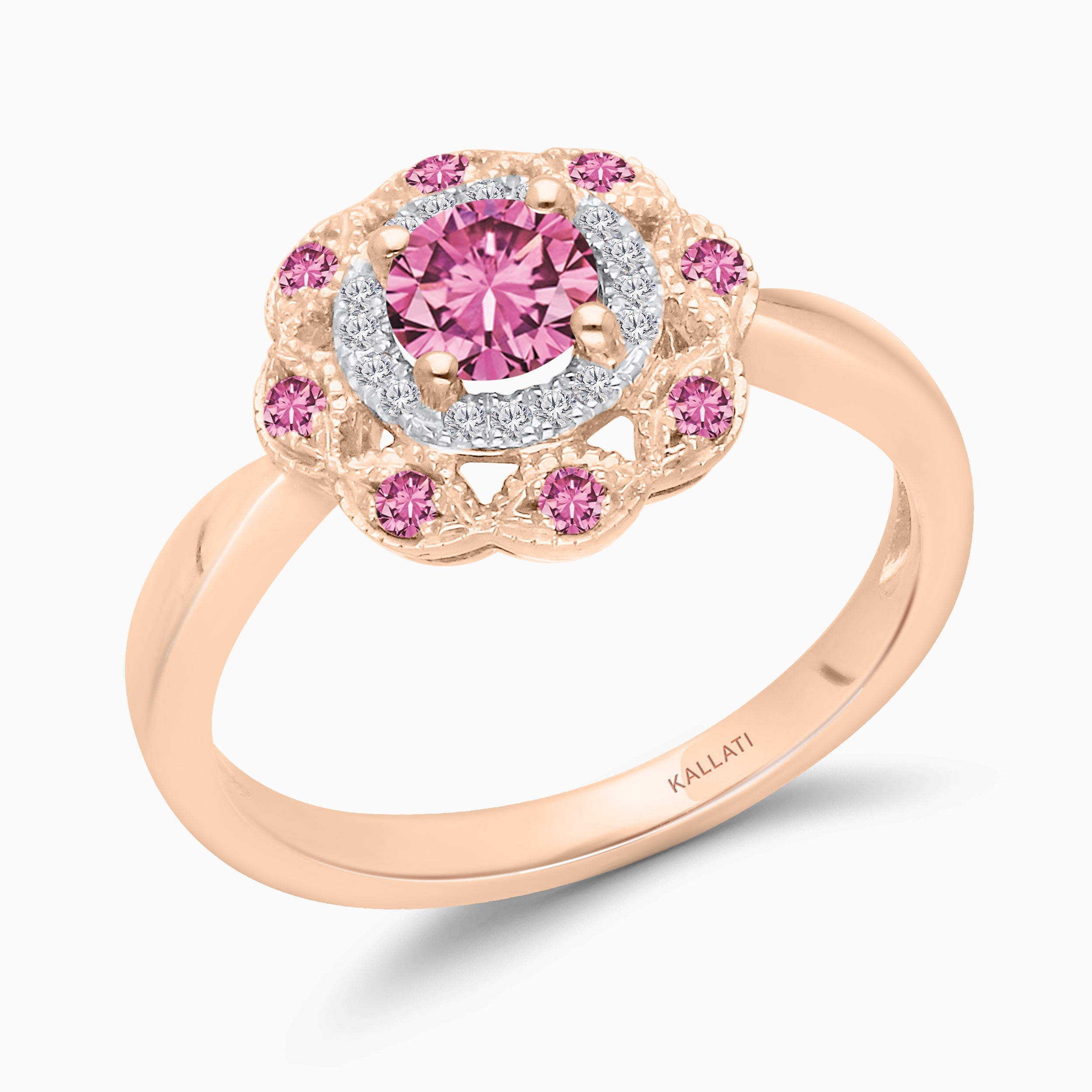 Rose Gold Pink Sapphire Halo Ring