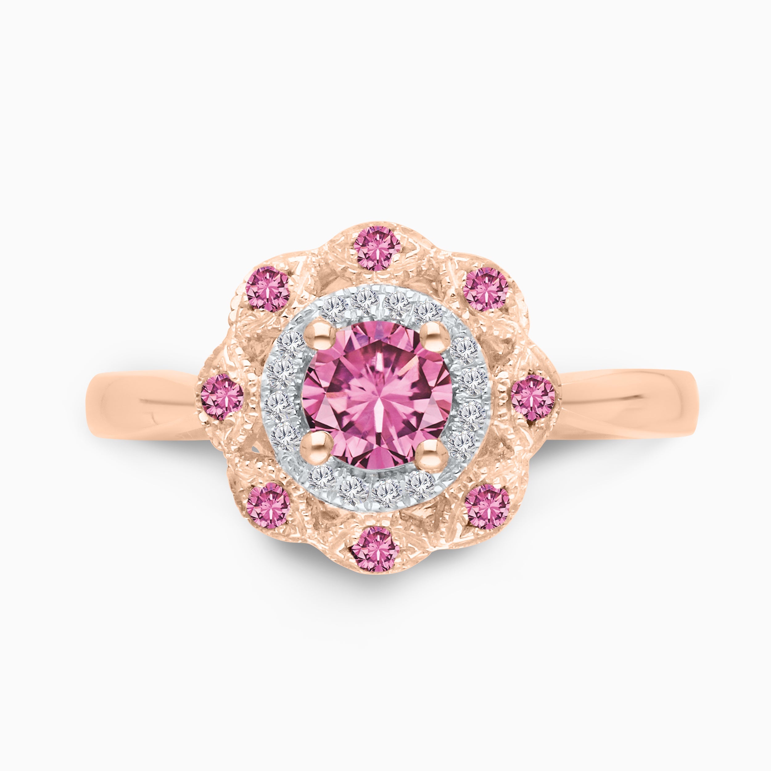 Rose Gold Pink Sapphire Halo Ring