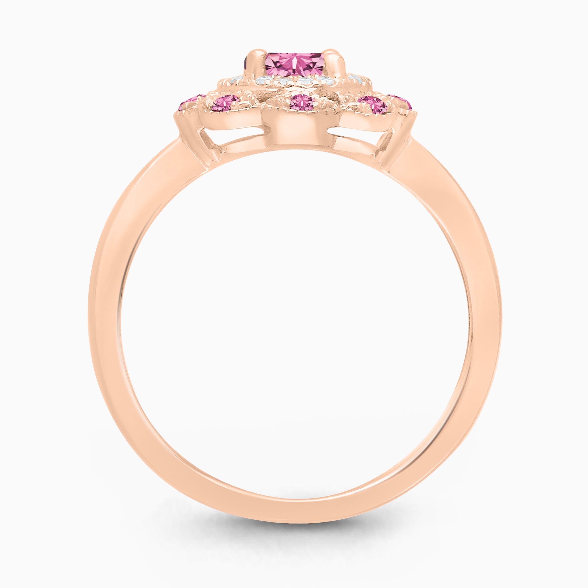 Rose Gold Pink Sapphire Halo Ring
