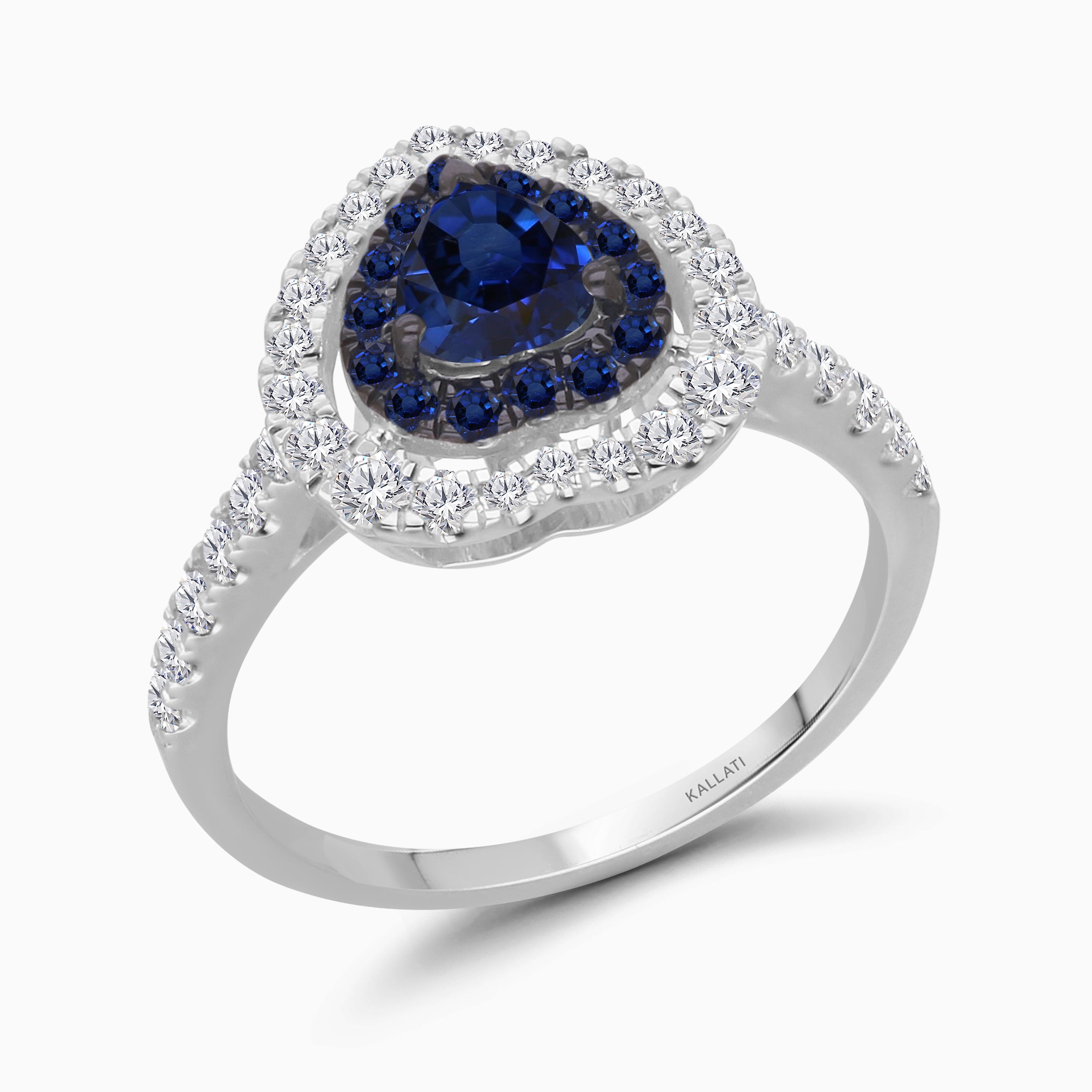 Dual Layer Diamond and Sapphire Heart Ring