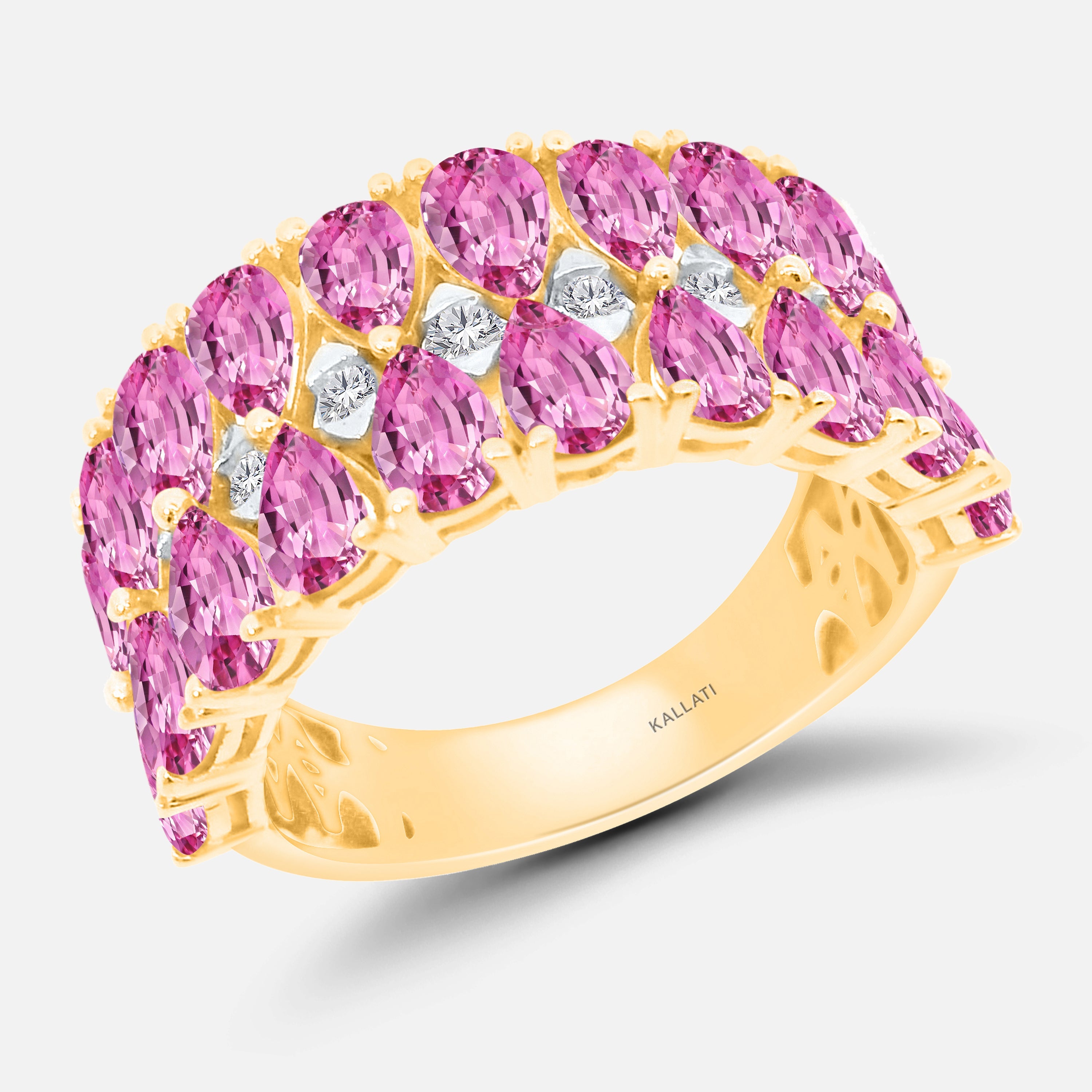 Inverse Teardrop Pink Sapphire and Diamond Band Pink Sapphire