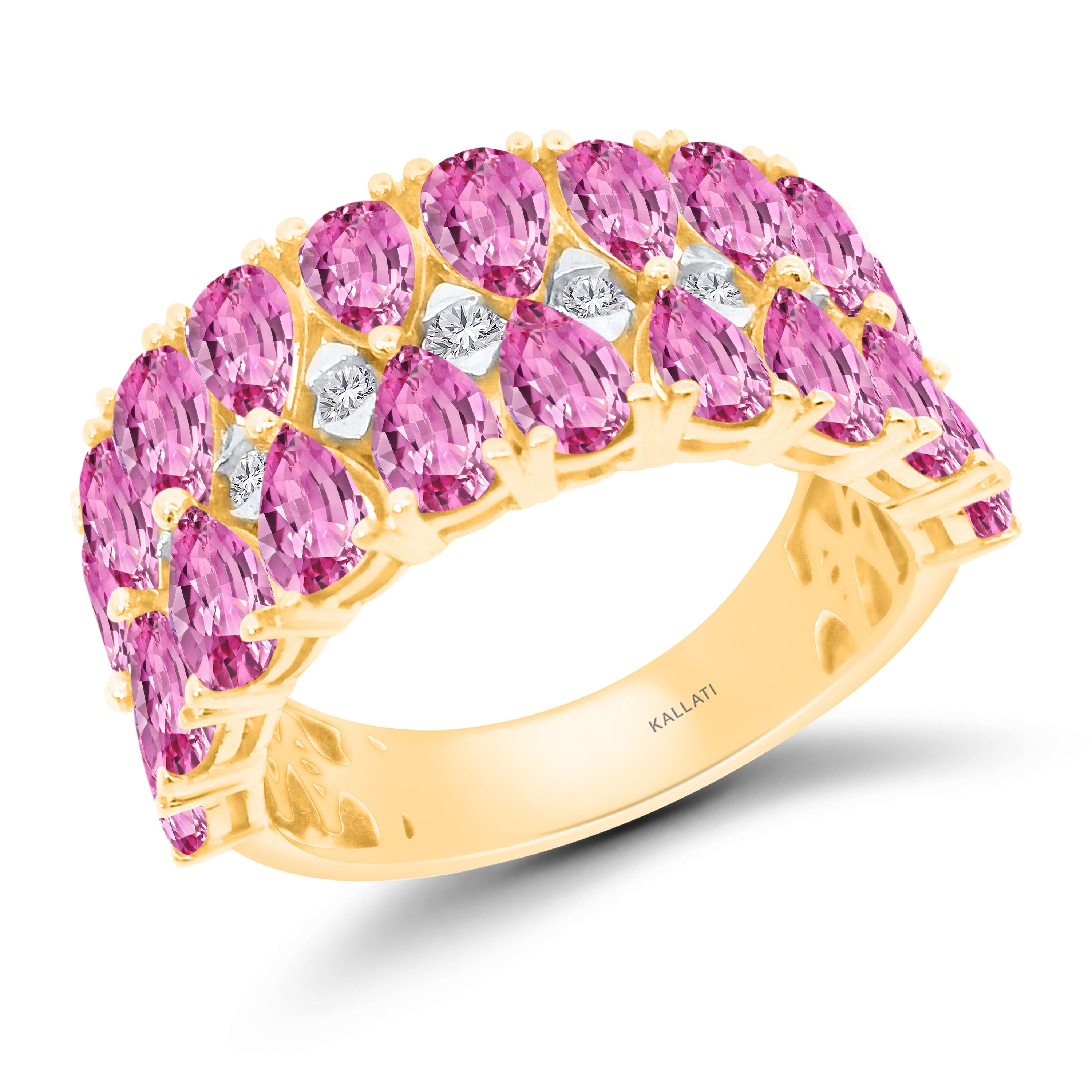 Inverse Teardrop Pink Sapphire and Diamond Band Pink Sapphire