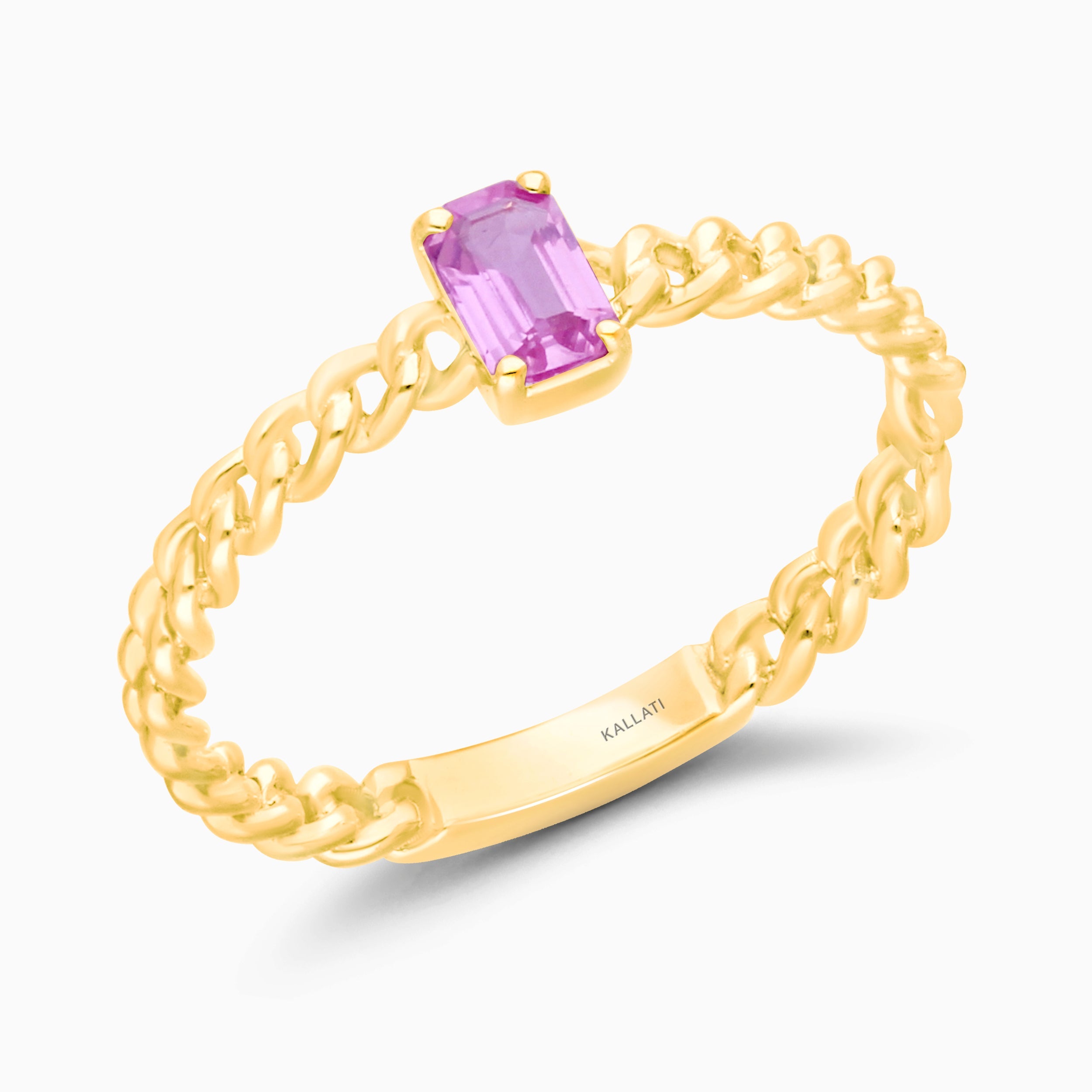 Baguette Pink Sapphire Chain Ring