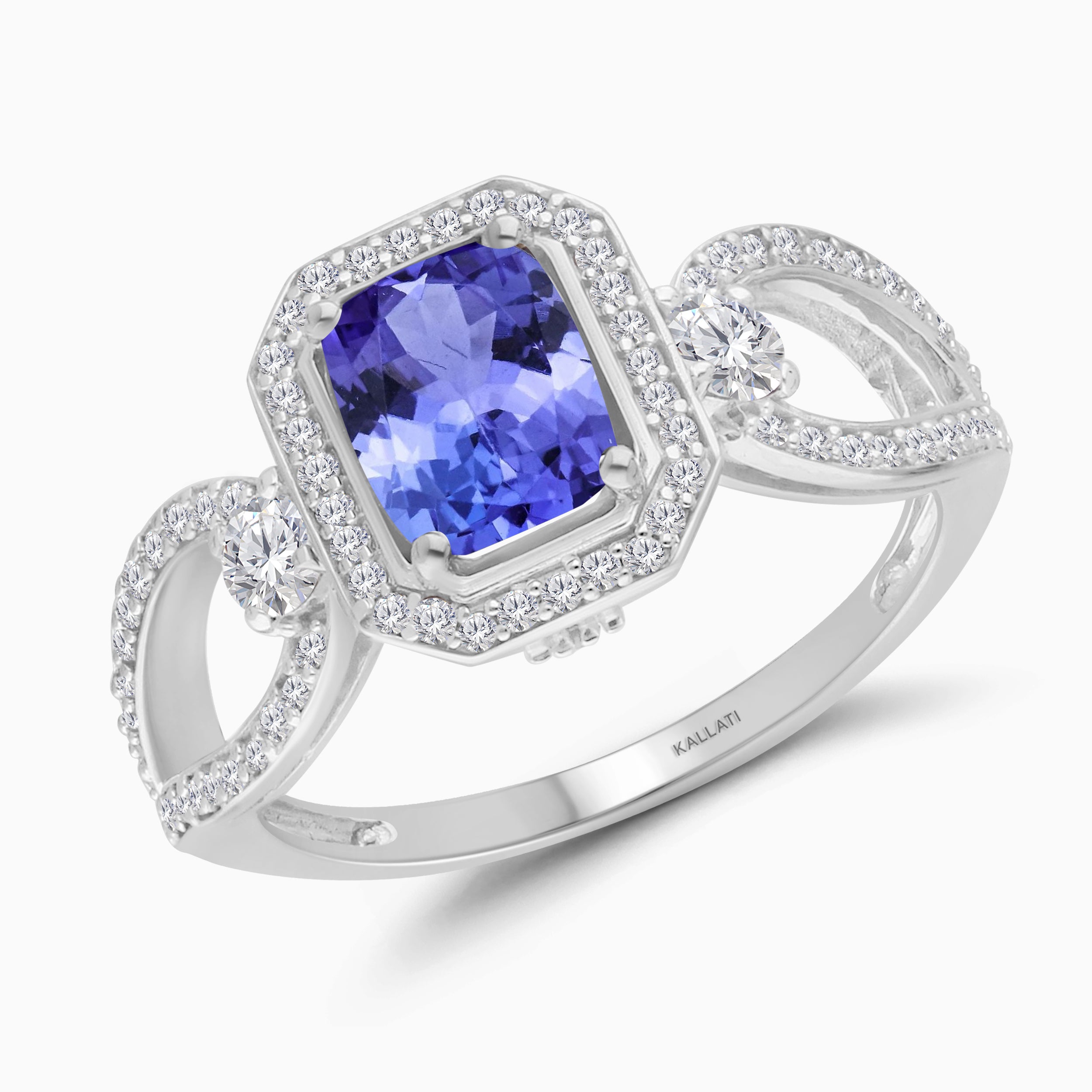 Emerald Cut Tanzanite & White Diamond Ring