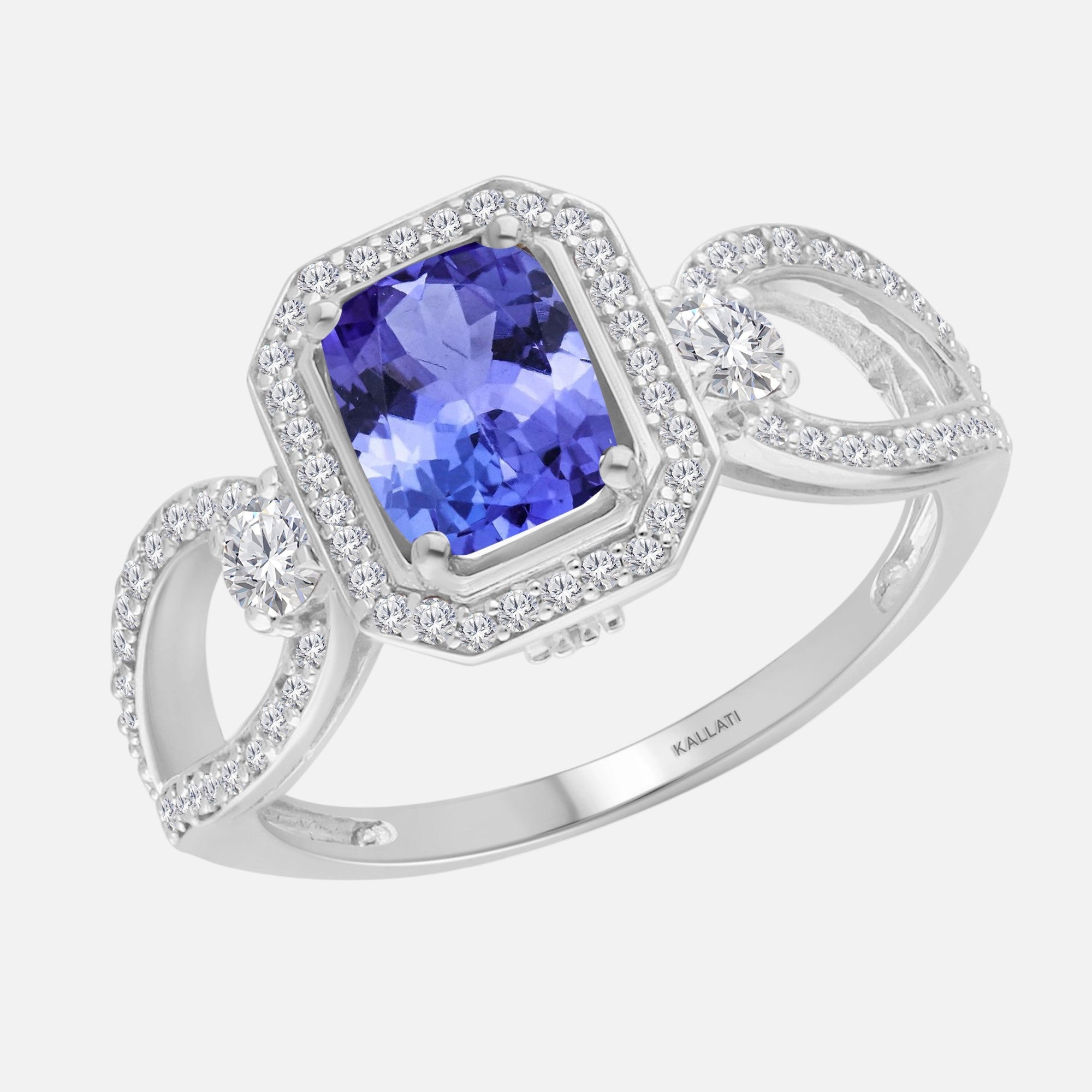 Emerald Cut Tanzanite & White Diamond Ring Tanzanite