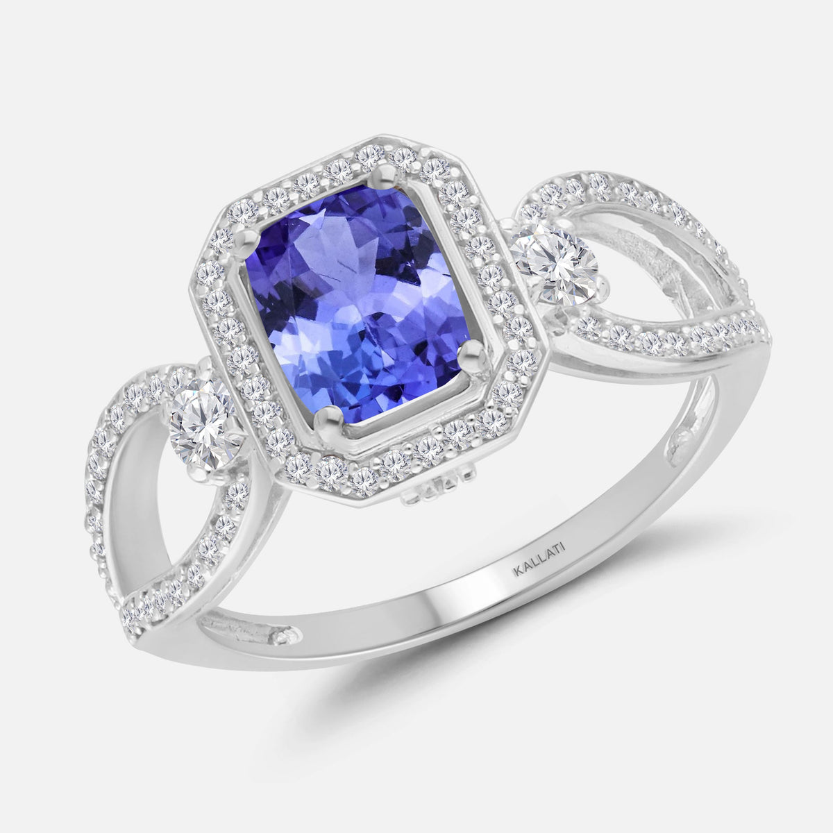 Emerald Cut Tanzanite & White Diamond Ring Tanzanite