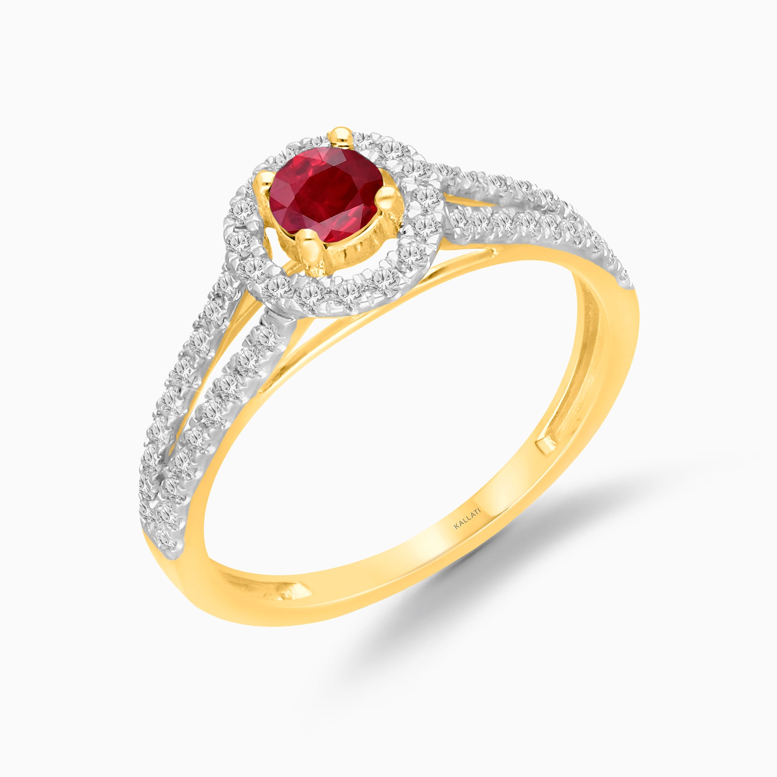 Ruby & Diamond Split Shank Solitaire Ring