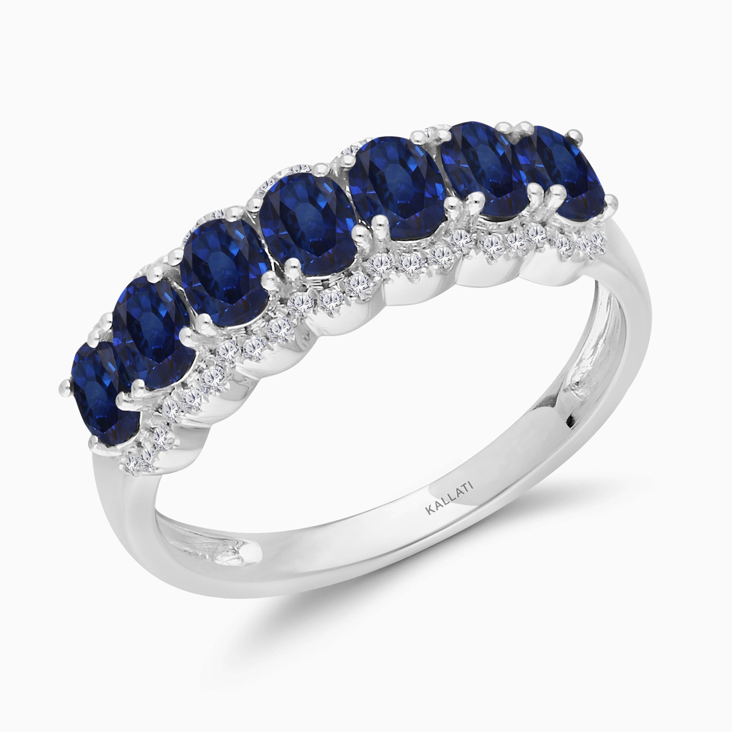 Oval Blue Sapphire and White Diamond Band