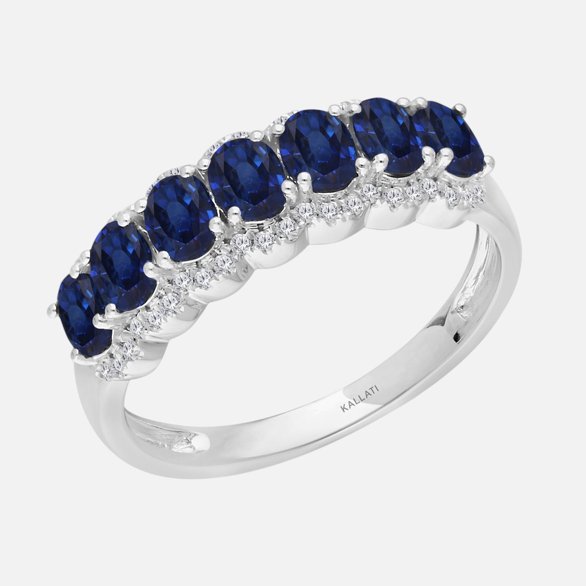 Oval Blue Sapphire and White Diamond Band Blue Sapphire
