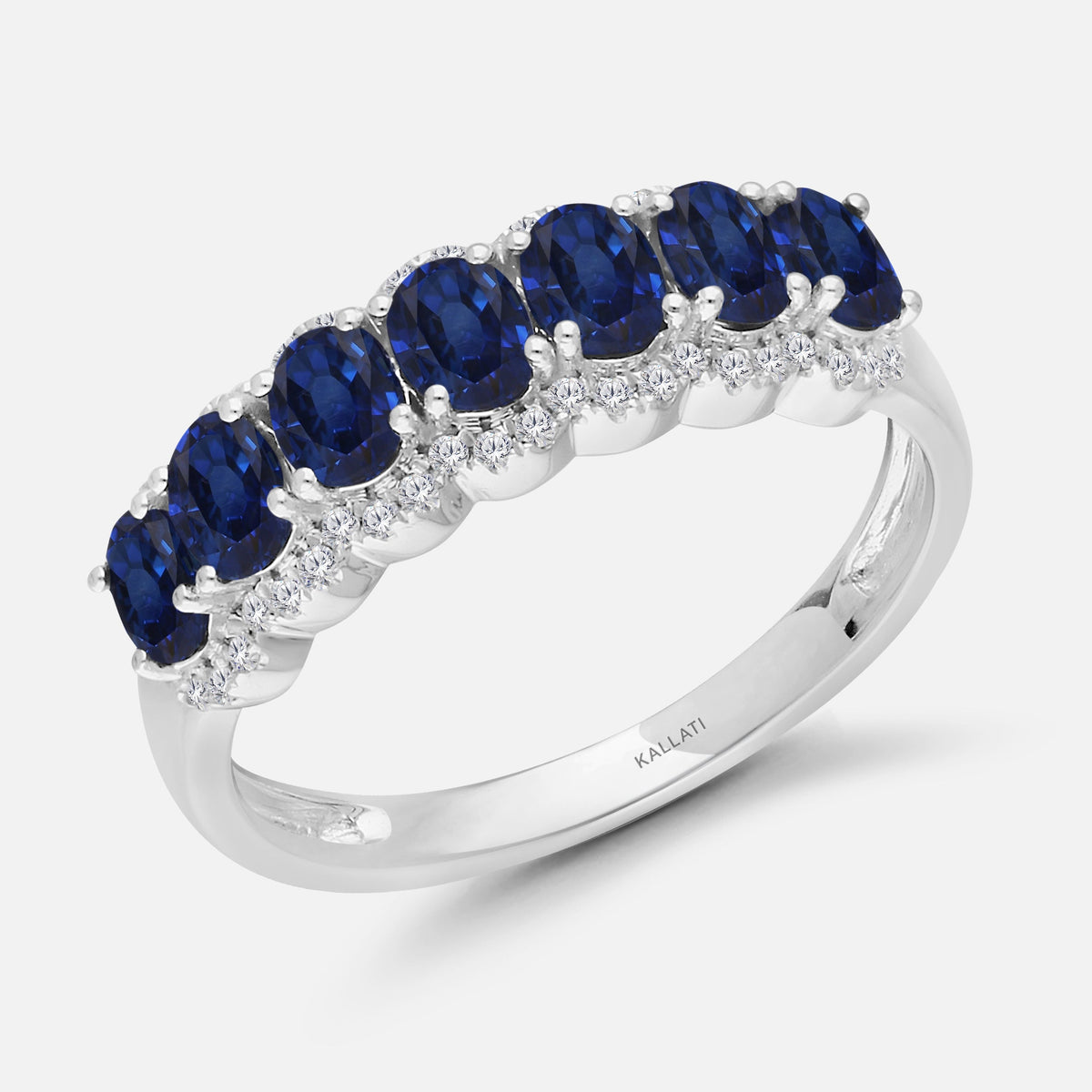 Oval Blue Sapphire and White Diamond Band Blue Sapphire