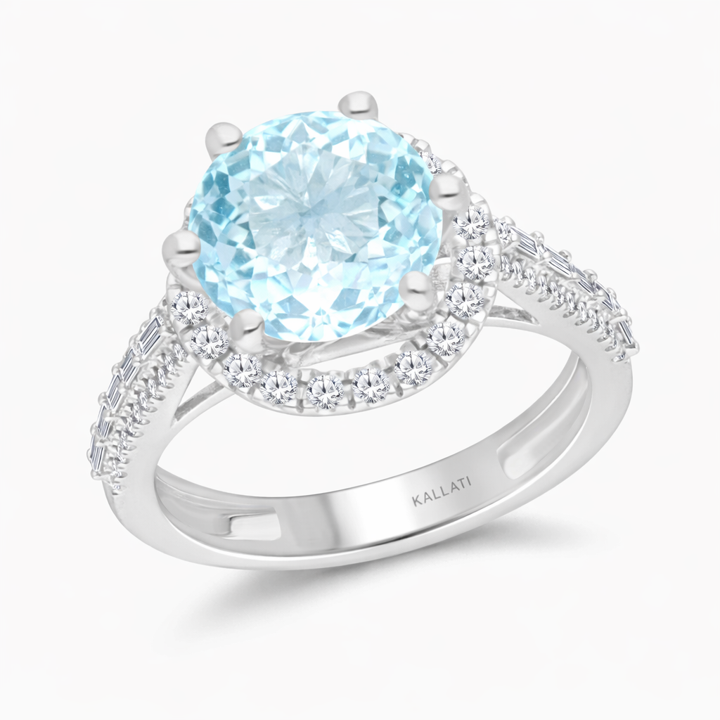 Crystal Blue Aquamarine & Diamond Ring