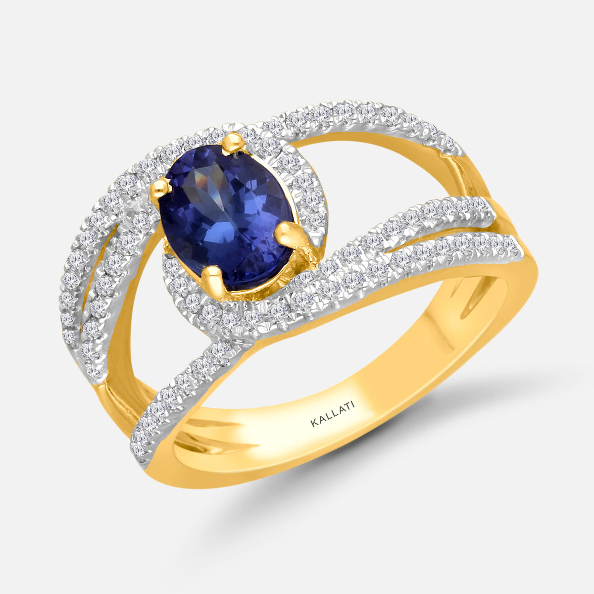 Oval Tanzanite & White Diamond Open Ring Tanzanite